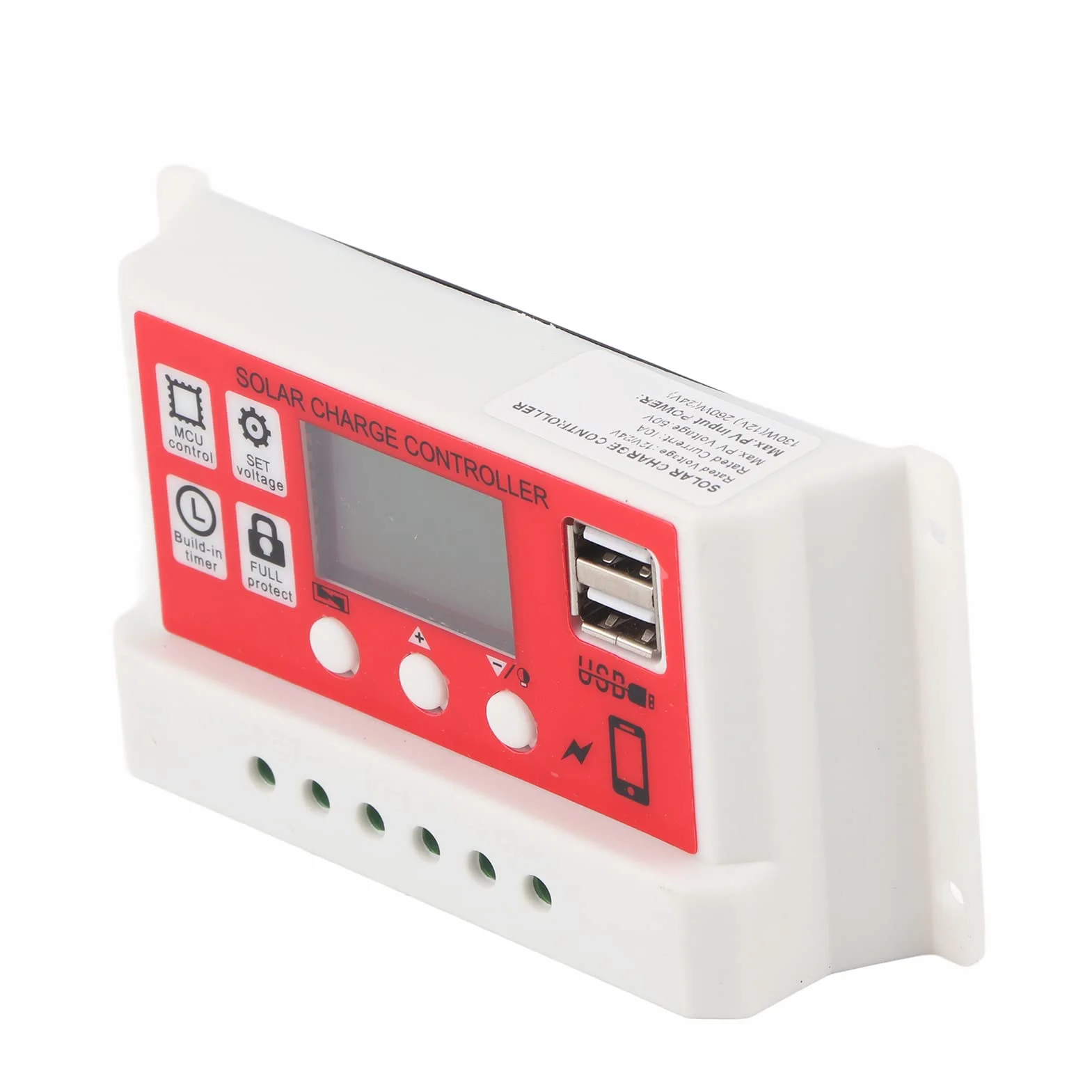 Podwójny Regulator ładowania Słonecznego USB, Inteligentny Regulator 30A z Wyświetlaczem LCD do Baterii Panelu Słonecznego, Regulowany (10A)