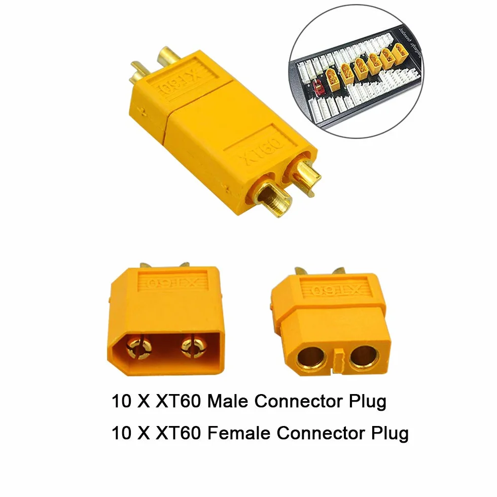 10 par Premium XT60 złącze akumulatora, męskie żeńskie złącze kulowe XT60, pozłacane złącze wtykowe z rurką termokurczliwą, do RC Lipo