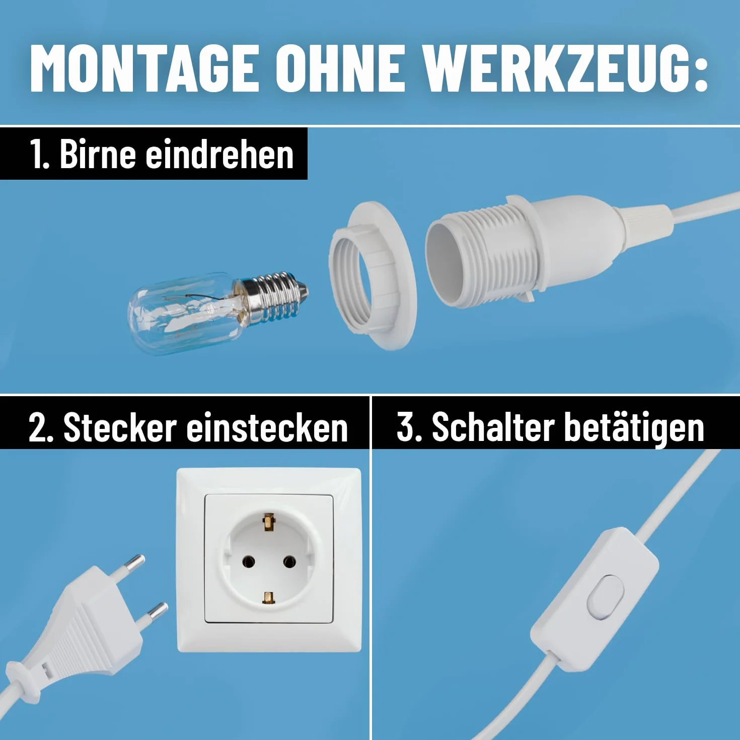greate 2 x oprawka lampy E14 z kablem i przełącznikiem, biała, 3,5 m, maks. 60 W, 250 V, materiał kabla PCW