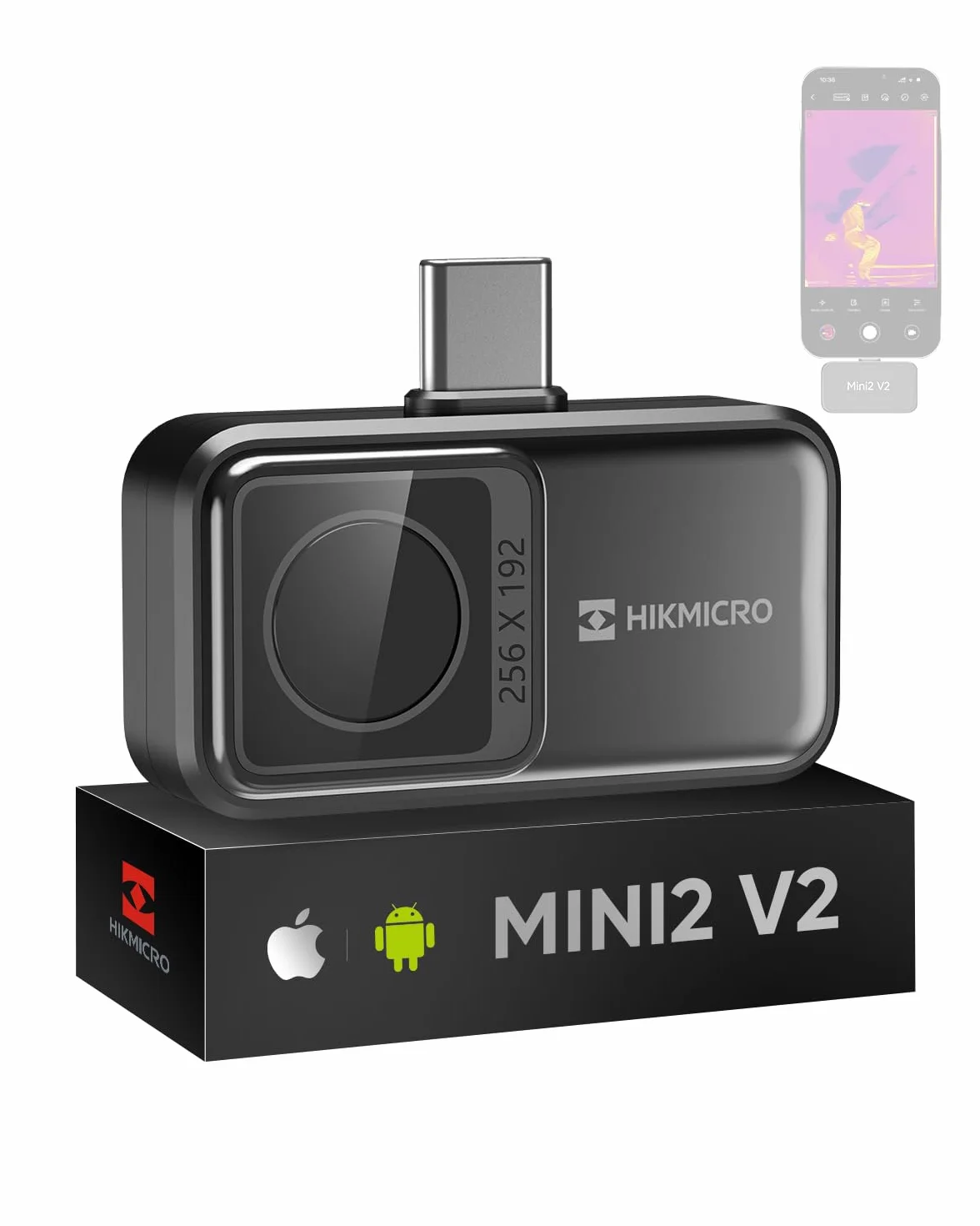 HIKMICRO Mini2 V2 Kamera termowizyjna do Android/iOS, rozdzielczość IR 256×192, kamera obrazowania termicznego, SuperIR 512×384, obsługuje iPhone 15/16/17, 25Hz, port USB-C/Lightning (brak akcesoriów)