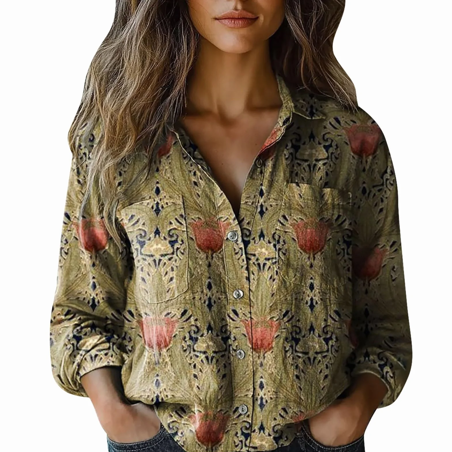 Koszula flanelowa damska 2024 Boże Narodzenie długi rękaw damska bawełniana koszula z nadrukiem moda koszule zapinane na guziki topy na co dzień bluzka z długim rękawem kolorowe koszulki damskie
