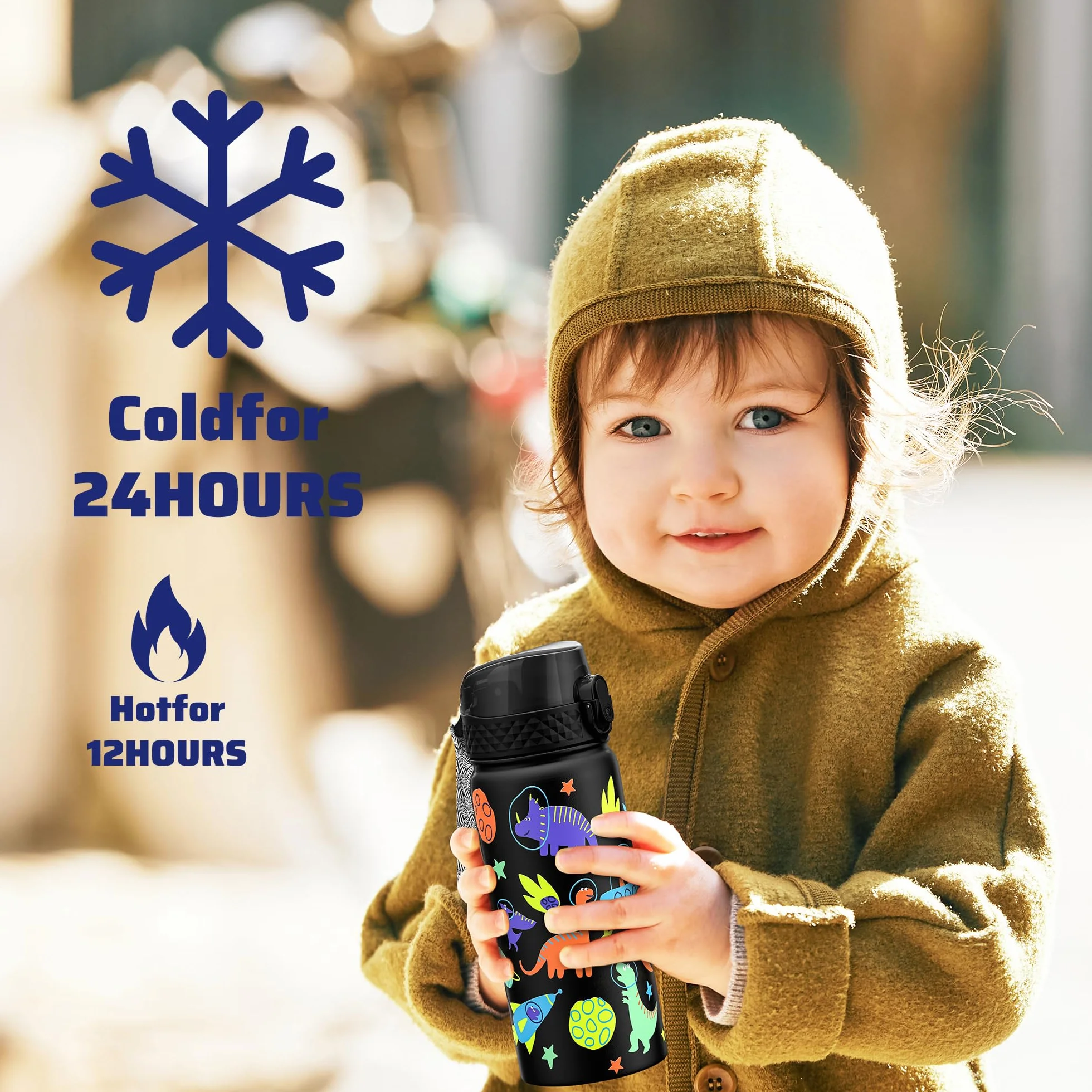 Goppus 550 ml/18 oz Izolowana butelka na napoje dla dzieci ze słomką z podwójnymi ściankami ze stali nierdzewnej, mała szczelna metalowa izolowana próżniowo butelka na napoje Butelka dla małych