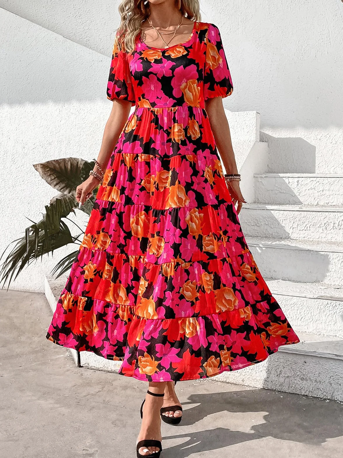 PRETTYGARDEN Nowoczesny Puff Sleeve Floral Dress dla Kobiet