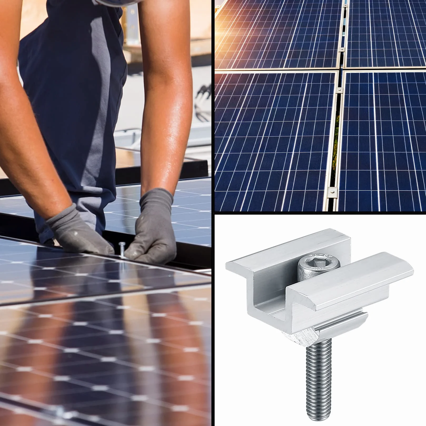 6 szt. aluminiowych zacisków centralnych PV, mocowanie fotowoltaiczne, uchwyt montażowy do paneli słonecznych, wysokość modułu 25-50 mm, ze śrubami M8
