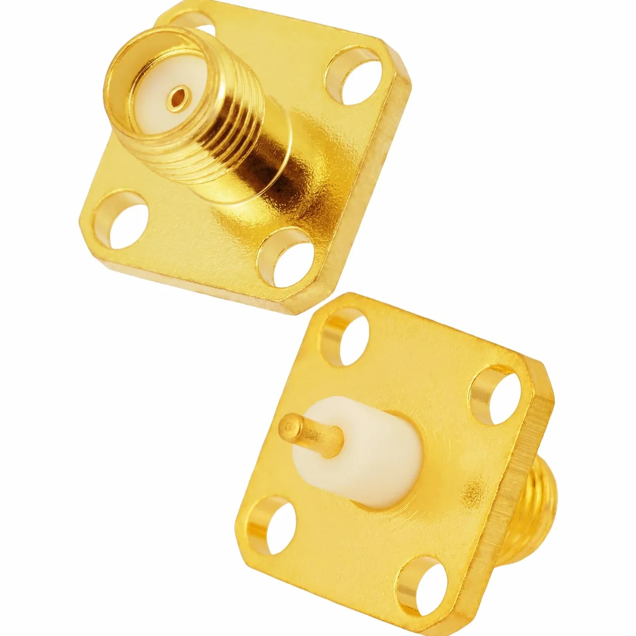 Vecys 2 Stuks SMA Żeński Panel Podwozia RF Adapter Koncentryczny 50 Ohm SMA Żeński 4 Otworowa Złącze do Montażu Panelowego do Anteny Radiowej Kabel Koncentryczny