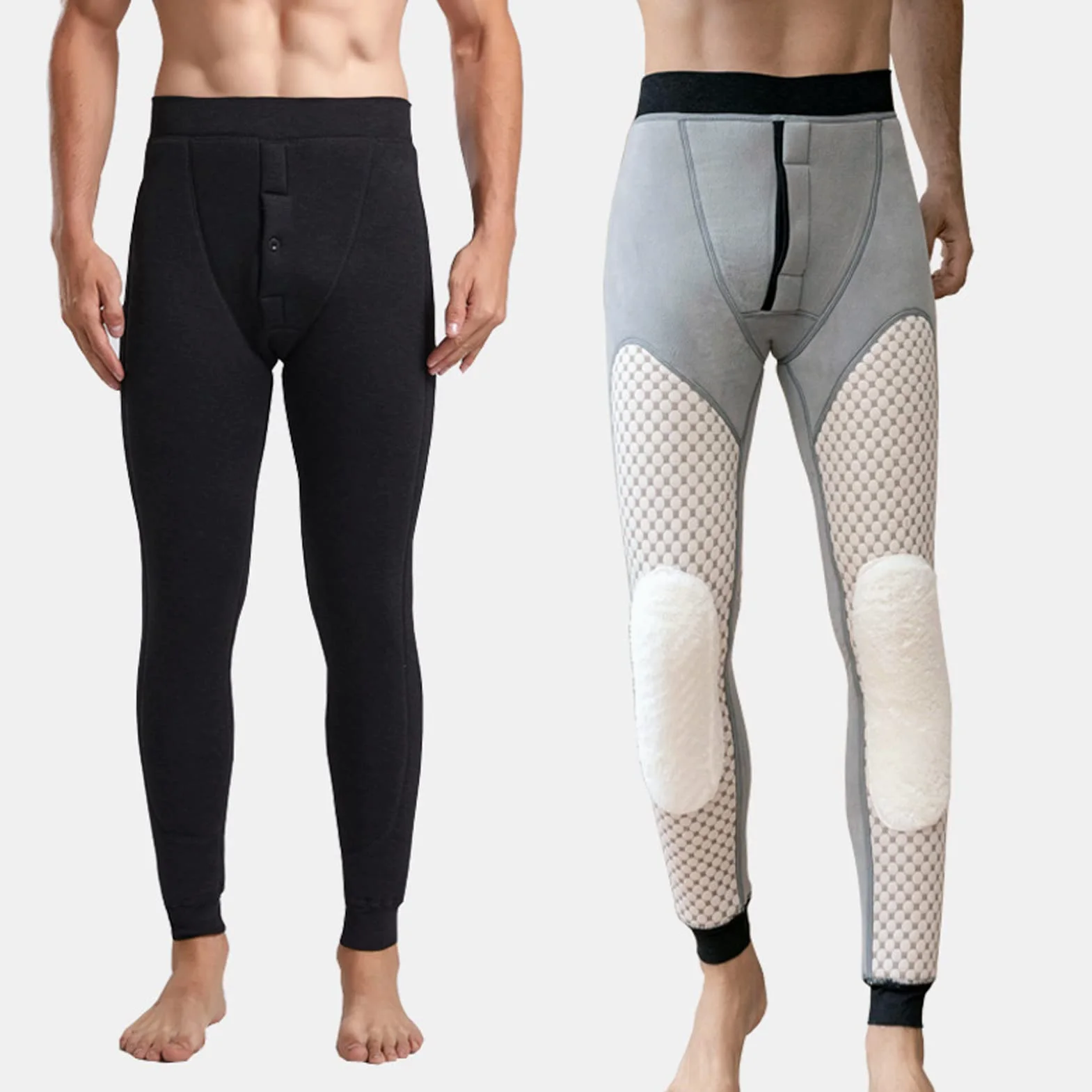 Męskie polarowe kalesony termiczne z wysokim stanem - ciężkie zimowe legginsy z ciepłą podszewką, spodnie dresowe warstwa bazowa joggery, czarne, rozmiar 3XL