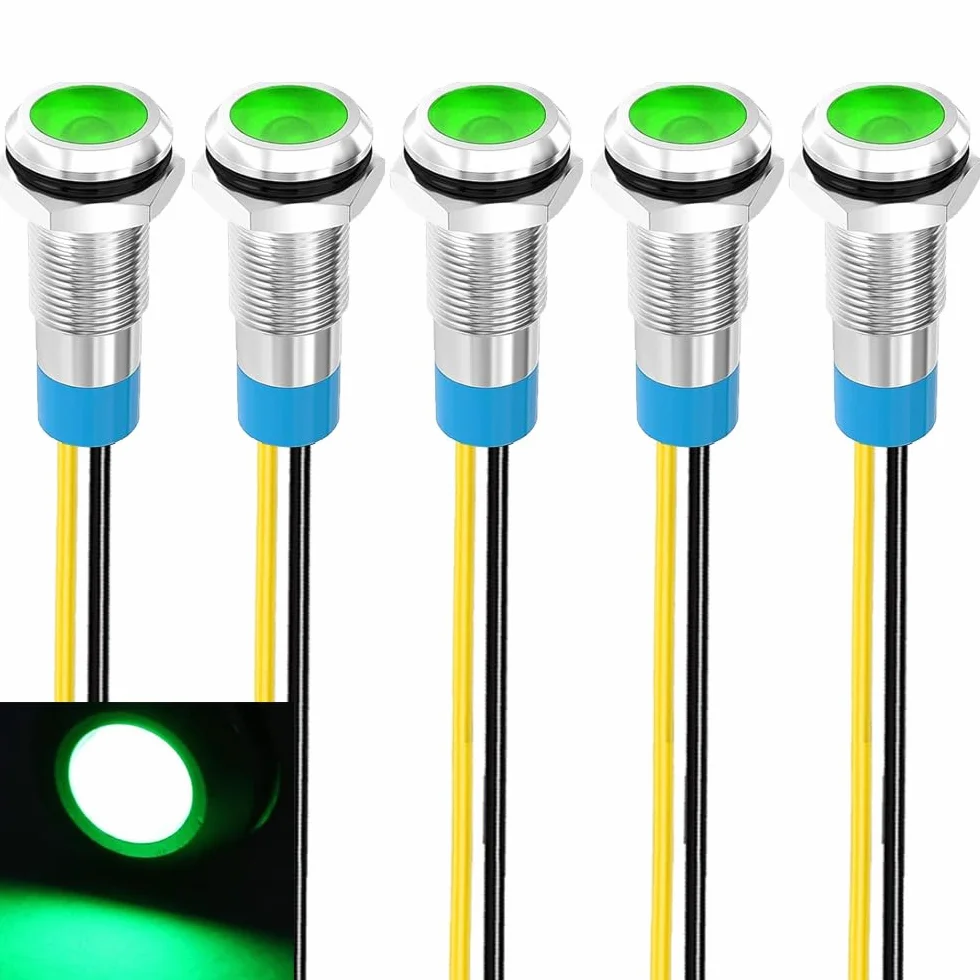 Gebildet 5 Sztuk 8mm 230V Ac Led Metalowy Wskaźnik Świetlny Wodoodporna Lampka Sygnalizacyjna (Zielona)
