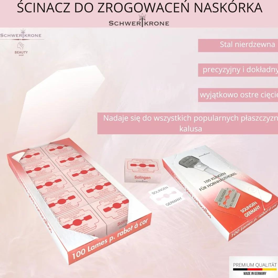 Solingen ostrze do zrogowaciałego naskórka, ostrza zapasowe, nierdzewne, 100 sztuk, pakowane pojedynczo