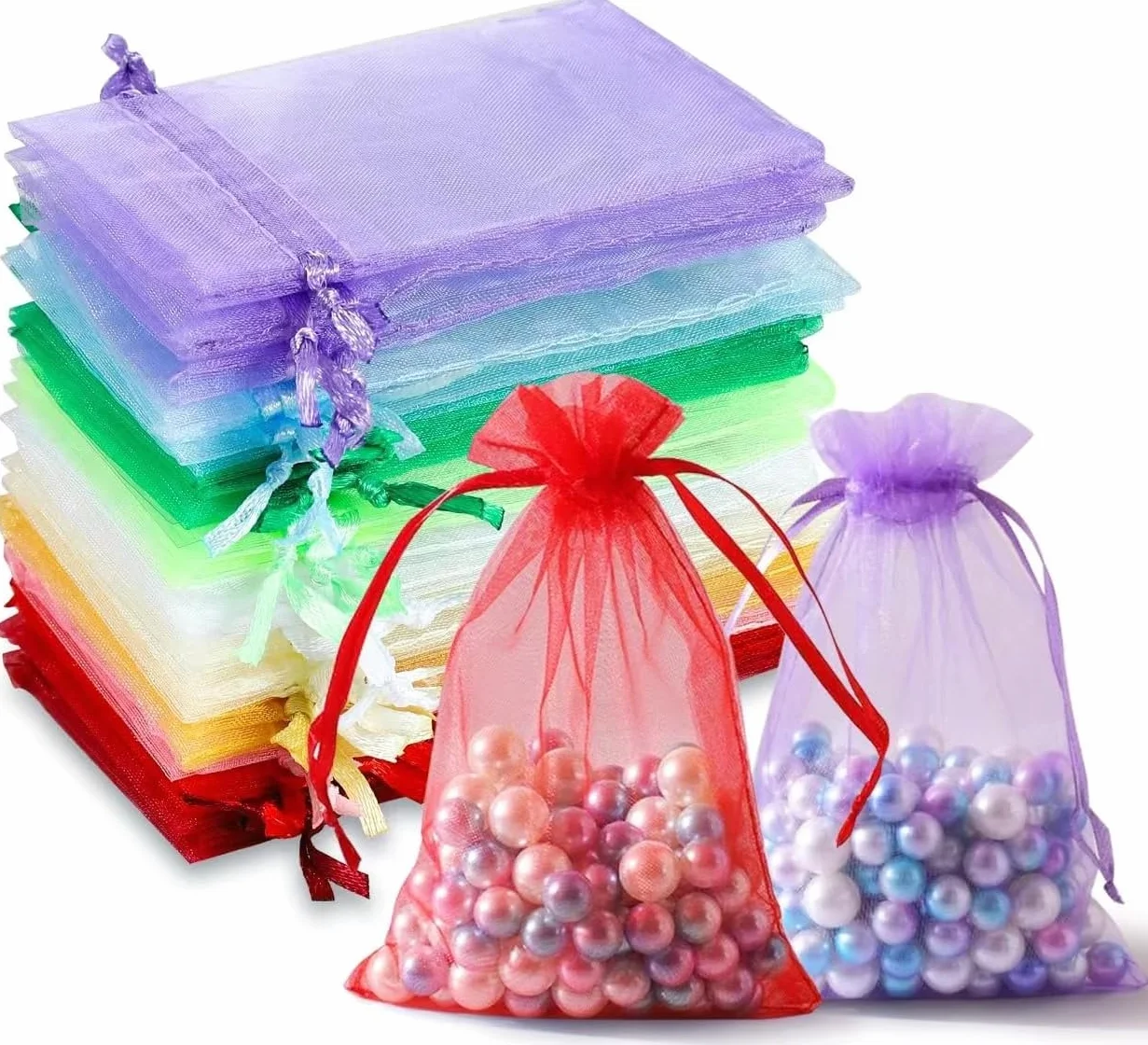 100 Sztuk 10x15 Cm Organza Pouch, Z Sznurkiem Do Zaciągania, Idealne Do Przechowywania Biżuterii, Upominków Ślubnych, Cukierków, Perfum, Lub Suszonej Lawendy