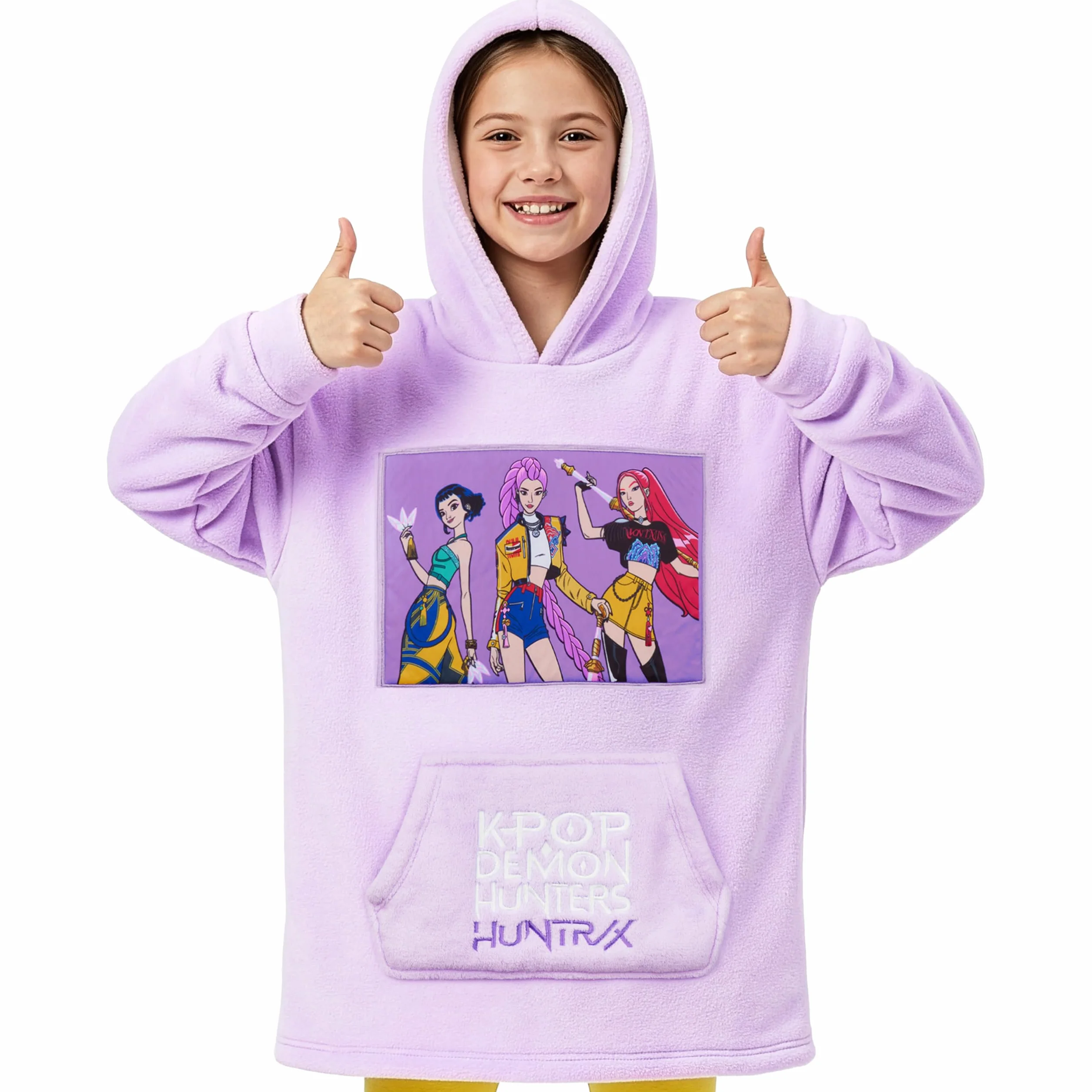 KPop Demon Hunters Oficjalna bluza z kapturem, miękkie ponczo Sherpa z kieszenią typu kangur, Rumi Mira Zoey Merch, prezent dla dzieci