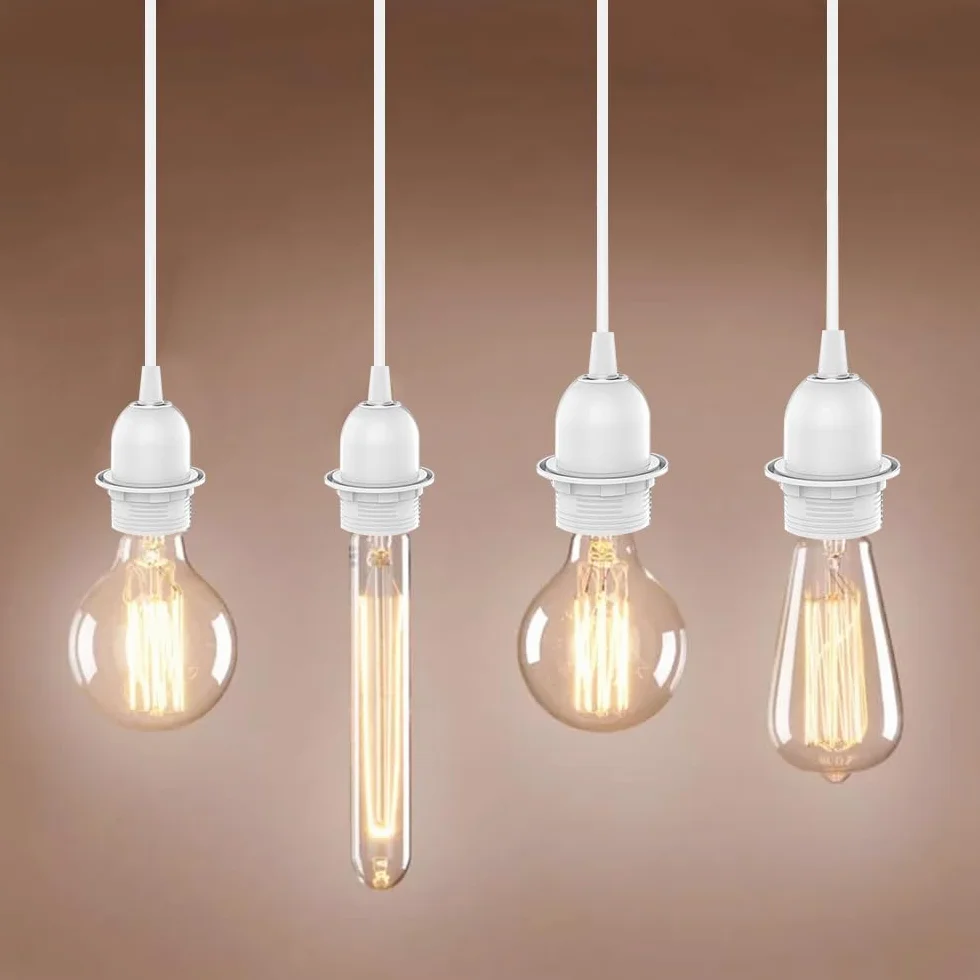 Oprawa lampy E27 z przełącznikiem z wtyczką, 3 sztuki oprawek E27 z kablem sieciowym 3 m, oprawka E27 z kablem do zawieszenia lampy, lampa wisząca, do kuchni, salonu, biała