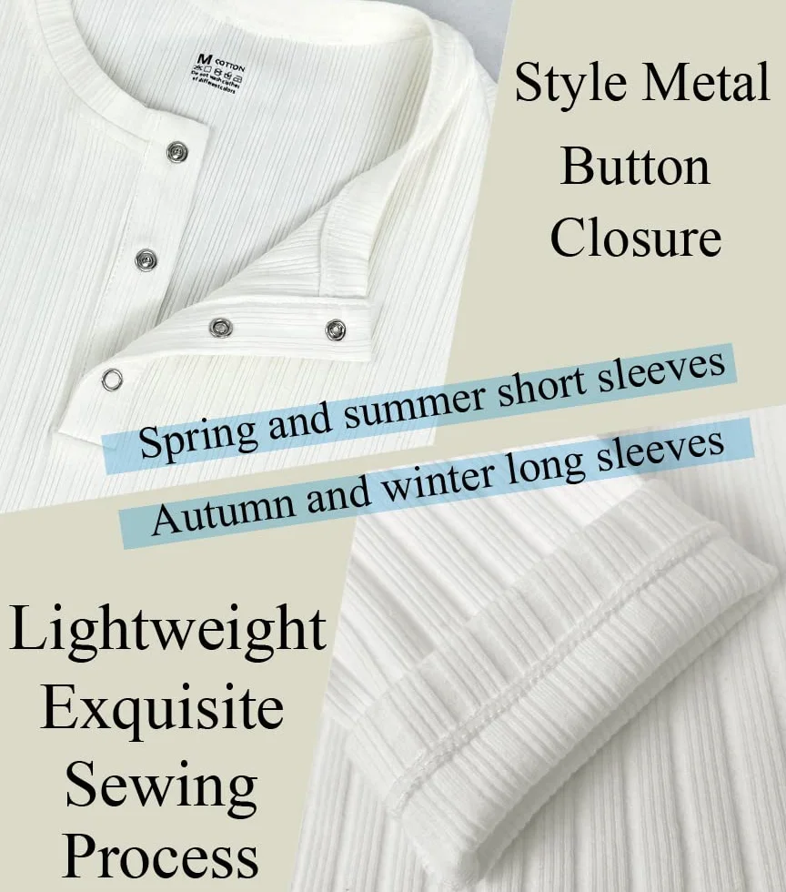 Muscle Cmdr Męska koszulka z długim rękawem/krótkim rękawem, T-shirty mięśniowe Slim Fit Bawełna,Koszula z długim rękawem Henley