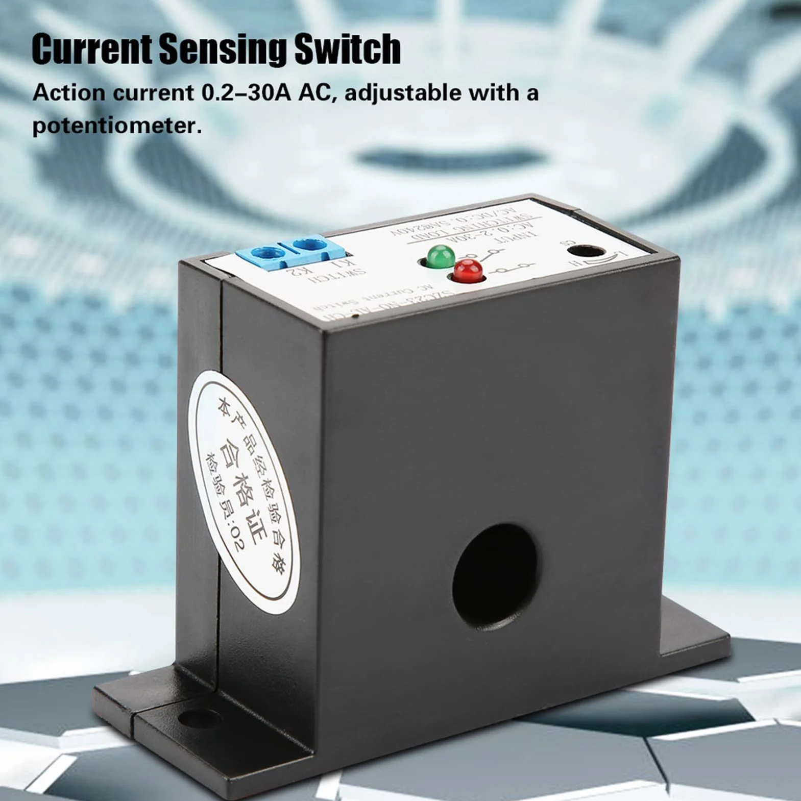 Current Sensing Switch, Normally Open Sensing Control Switch Adjustable AC 0.2-30A SZC23-NO-AL-CH IP30 Waterproof