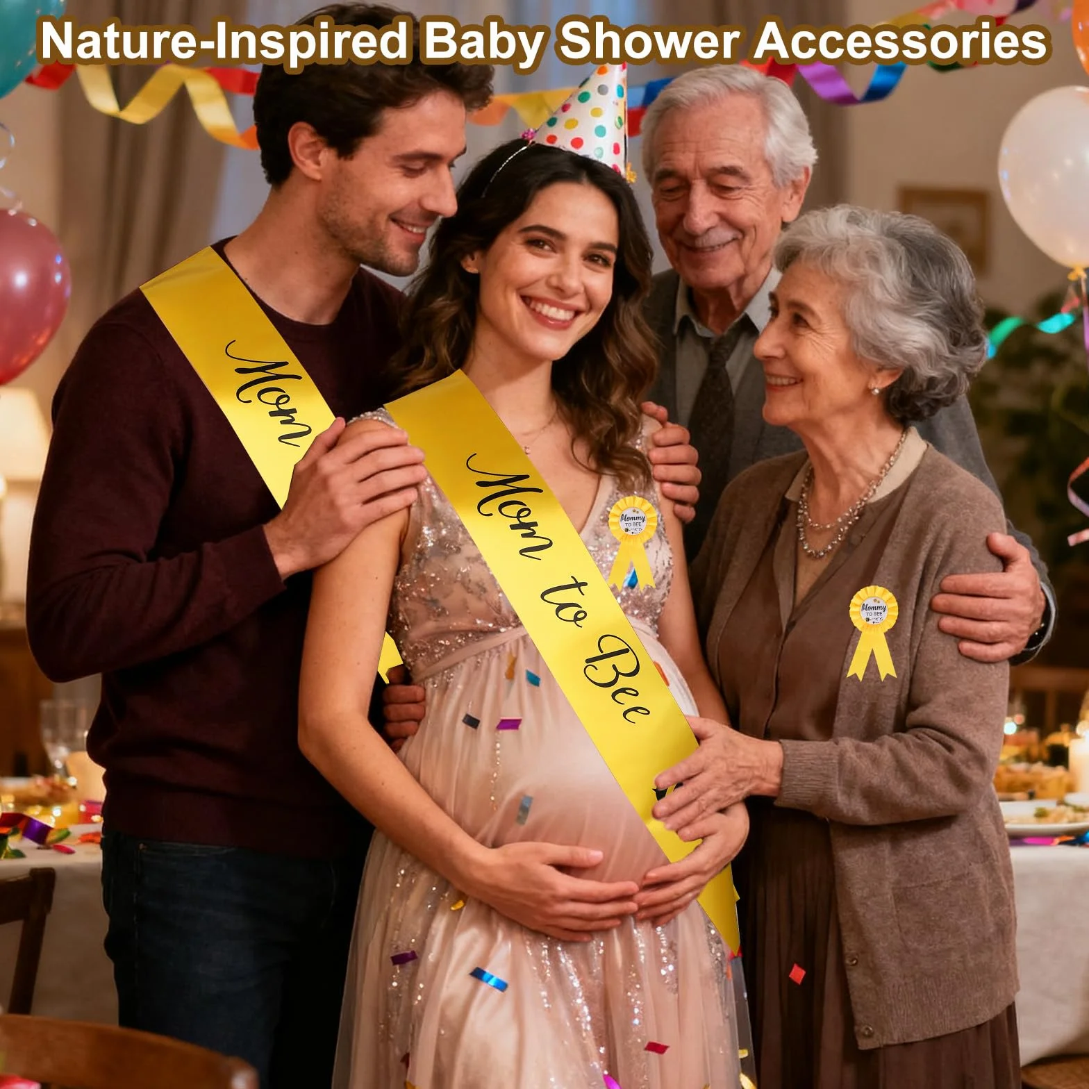 Dekoracje na Baby Shower z Motywem Pszczółki, Zestaw Szarf dla Mamy i Taty Zestaw Żółtych Miodowych Dekoracji na Baby Shower z Motywem Ujawnienia Płci Dziecka