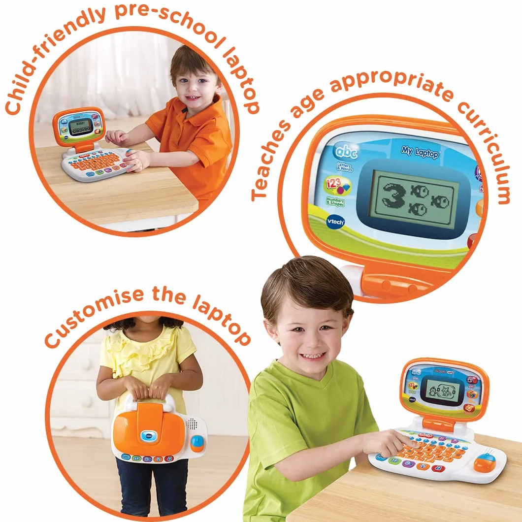 VTech 155403 Przedszkole laptop interaktywny edukacyjna zabawka komputerowa dla dzieci z 30 aktywnościami odpowiednia dla dzieci 3, 4, 5+ lat chłopców i dziewcząt, biały/pomarańczowy