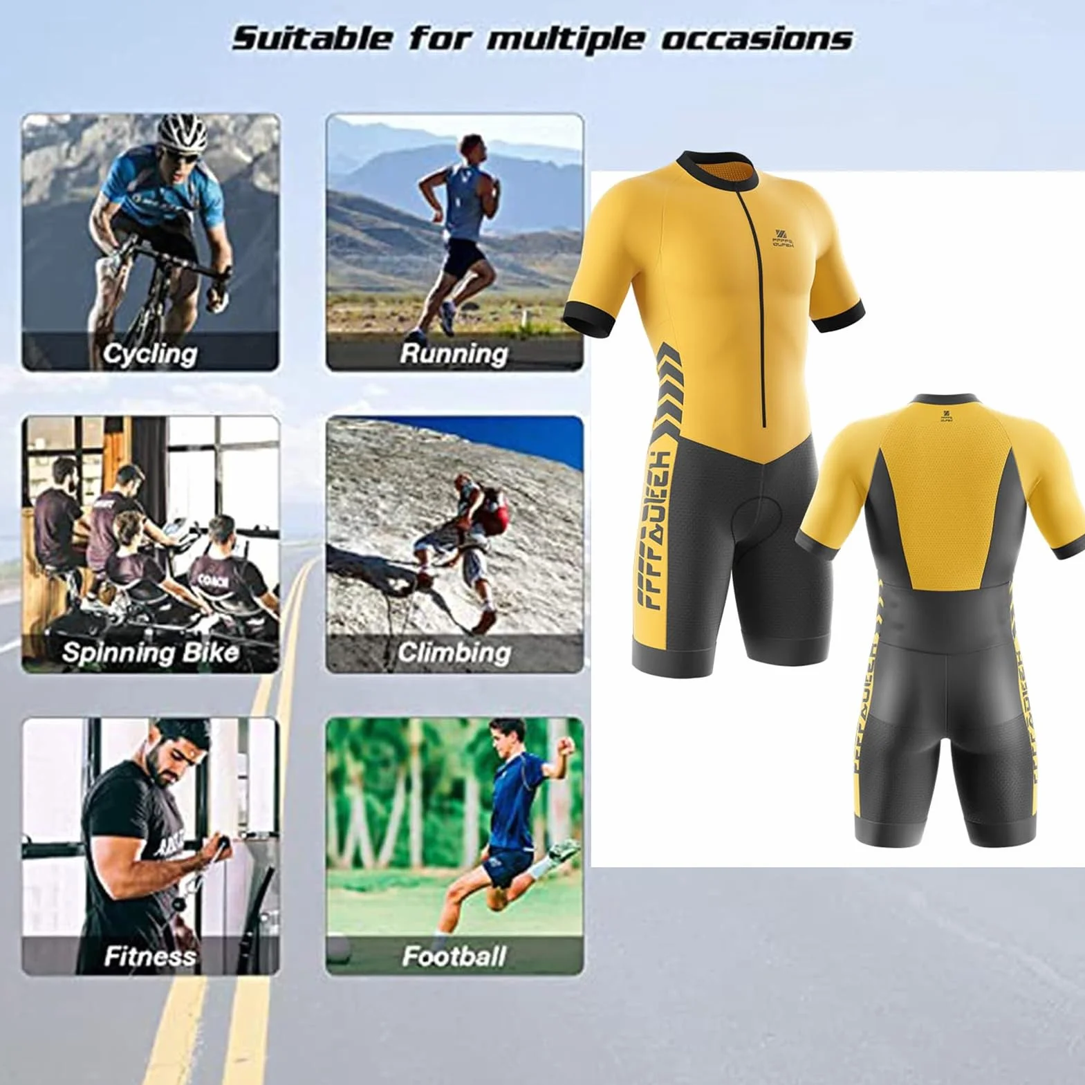 Męski kombinezon rowerowy z wyściółką żelową, triathlonowy, szybkoschnący, oddychający, strój do pływania, jazdy na rowerze, biegania, duatlonu