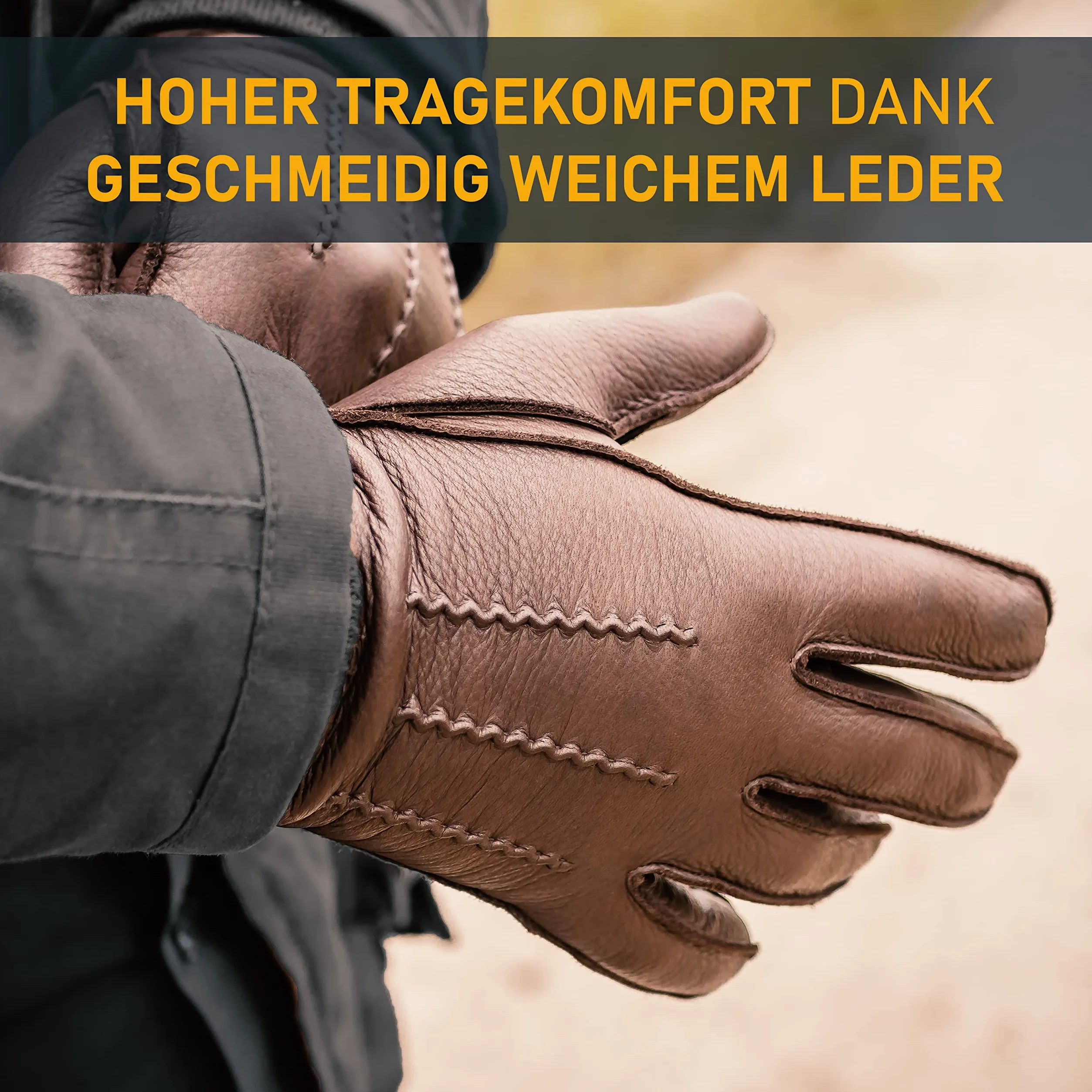 Skórzane rękawiczki męskie - bardzo miękkie skórzane rękawiczki z kaszmirową wyściółką wewnętrzną - Leather Gloves Men - męskie rękawiczki zimowe ze skóry