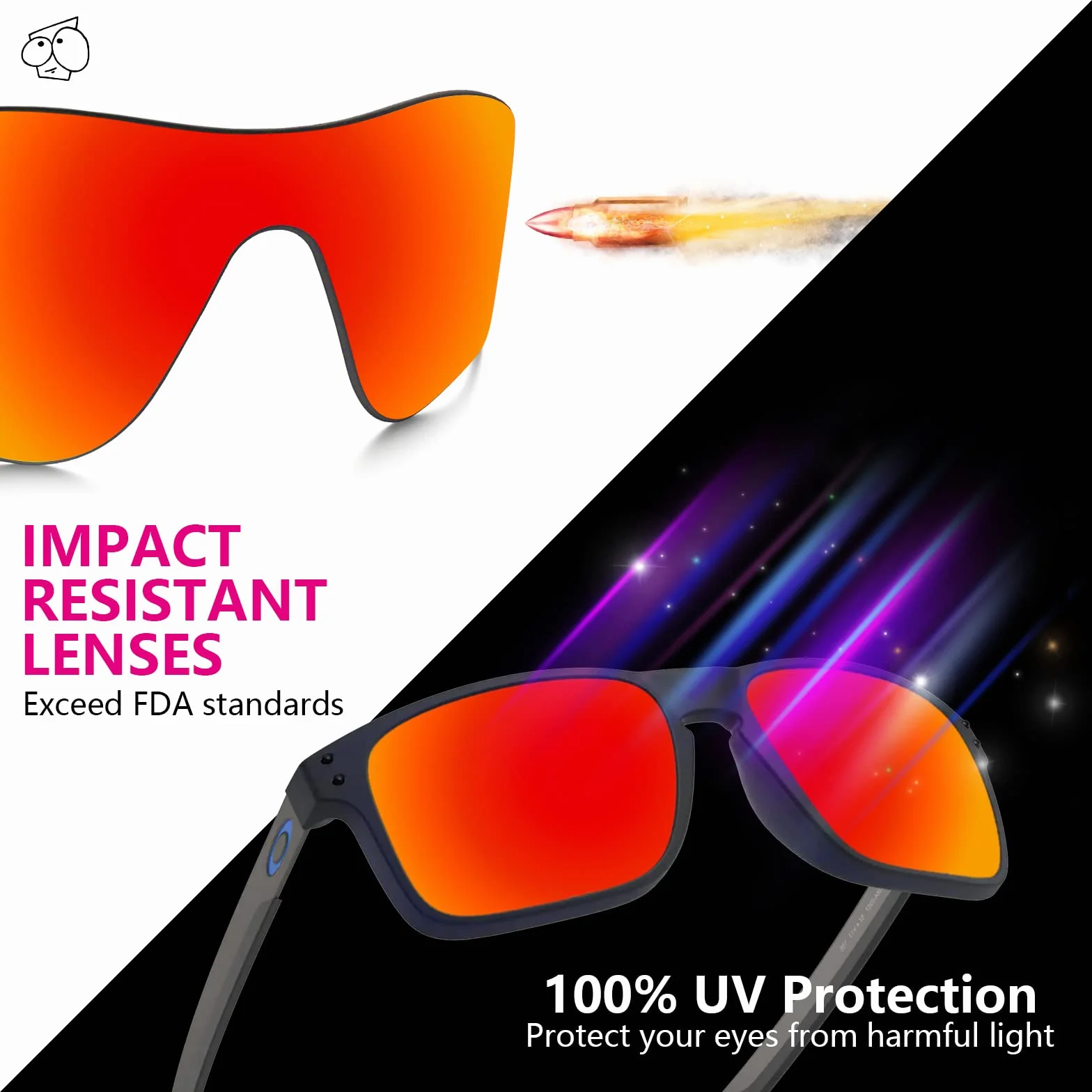 EZReplace Soczewki zamiennik do okularów przeciwsłonecznych Oakley Holbrook Metal OO4123 (soczewki polaryzacyjne), Ognista czerwień, Rozmiar uniwersalny