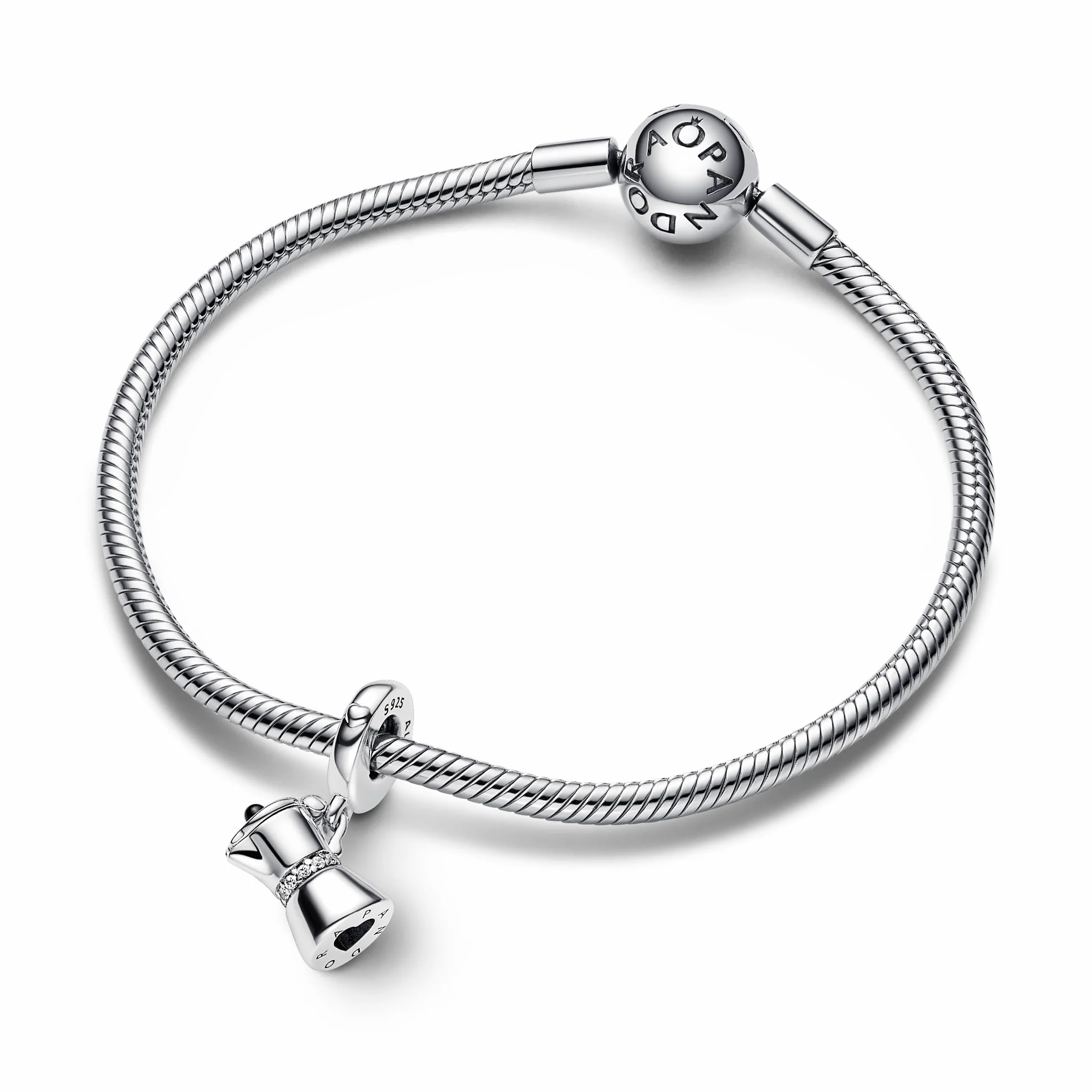 Pandora Espressokanne Charm-Anhänger aus Sterlingsilber mit Zirkoniasteinen verziert, Kompatibel mit Pandora Moments, aus der Pandora Moments Kollektion, 792679C01