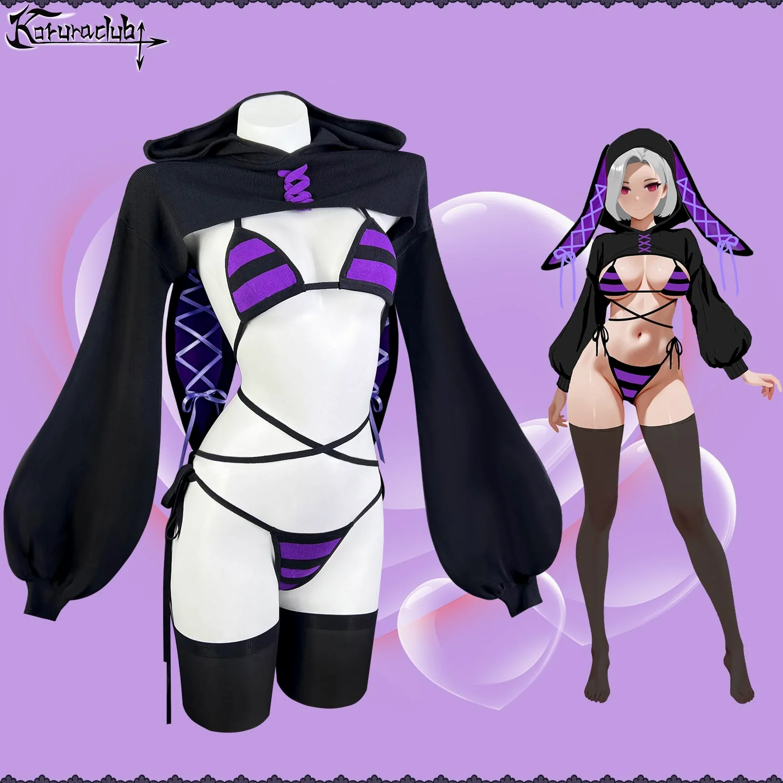 KORURACLUB Seksowna bielizna Cosplay Bunny Girl (zestaw 4-częściowy) Bikini Bunny Body Cosplay Party Anime kostiumy