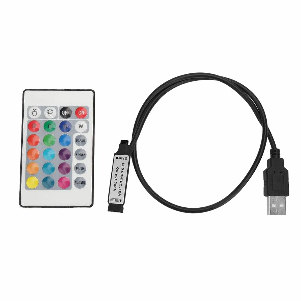 2 szt. 5V 24-kluczowy Kontroler LED RGB DC 5V dla 5050 3528 5630 Taśmy LED 24-kluczowy Pilot ze ściemniaczem z Kablem o Długości 0,5 M