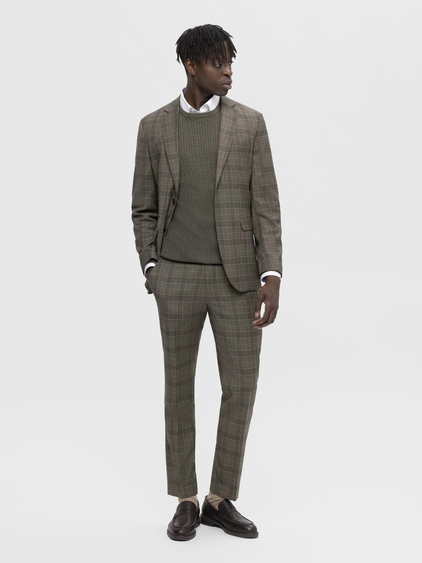 SELECTED HOMME Slhslim-neil Brown Blue Check Trs B Noos - Spodnie Mężczyźni