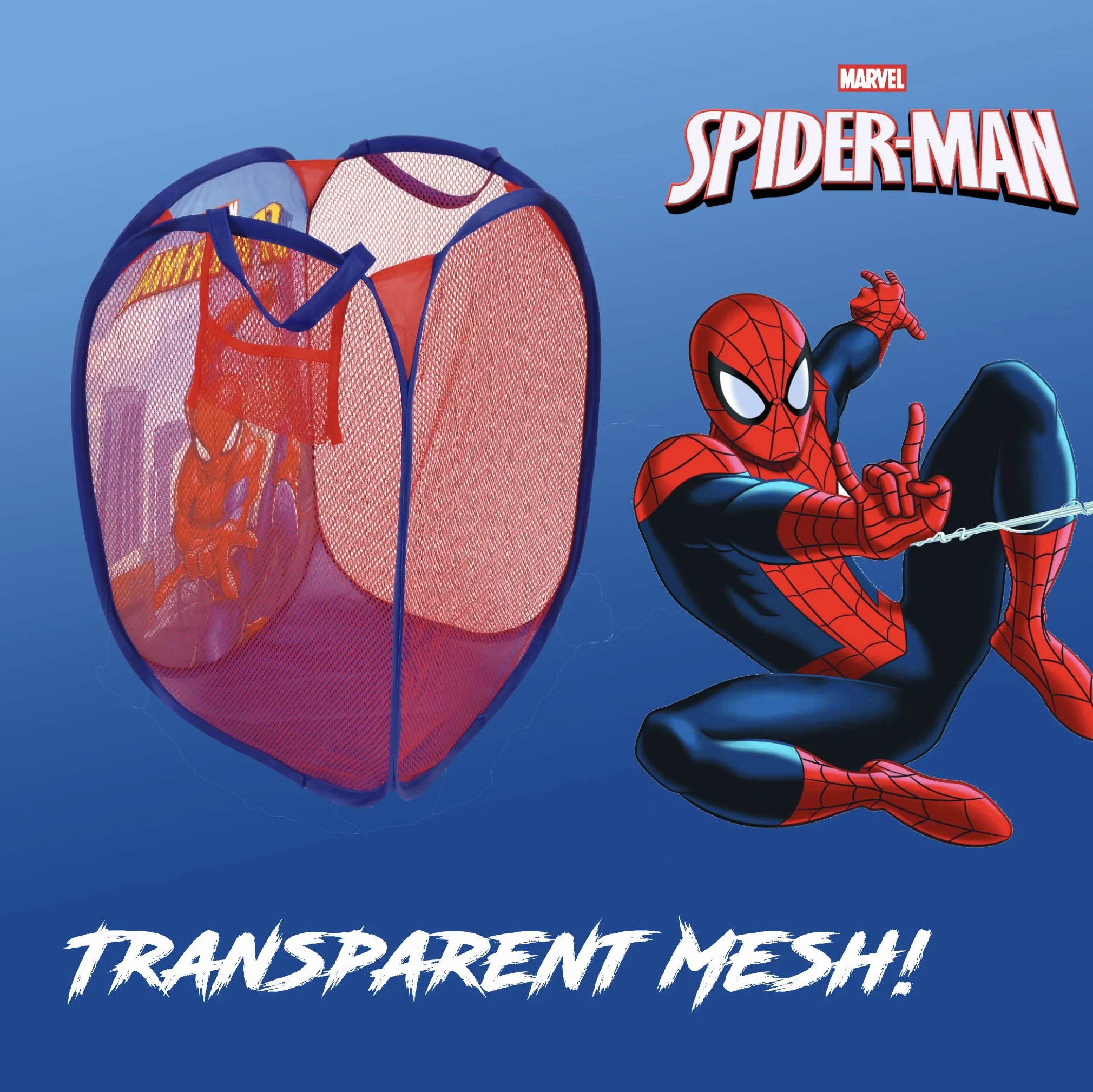 Superdiver Składany kosz dla niemowląt z uchwytami - Marvel Spiderman Kosz Organizator na ubrania i zabawki (58x36x36) (Spiderman 2)