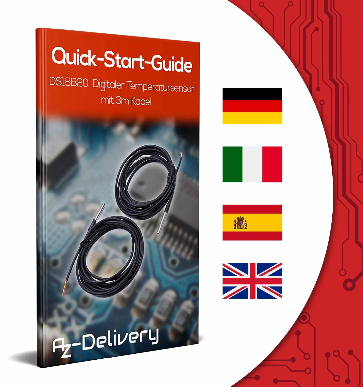 AZDelivery 2 x 3m kabel DS18B20 cyfrowy czujnik temperatury ze stali nierdzewnej sonda temperatury, wodoodporny kompatybilny z Arduino i Raspberry Pi w tym e-book!