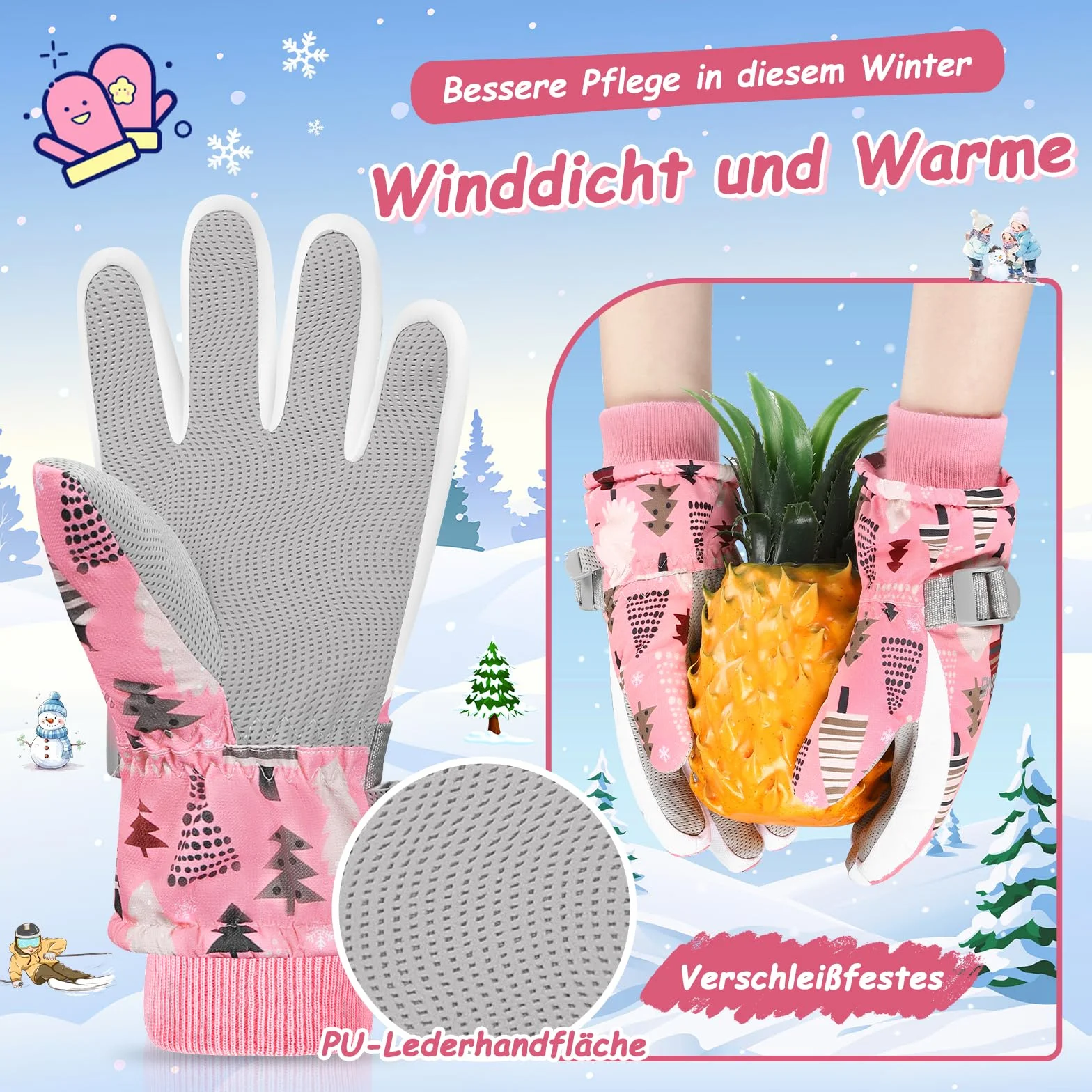 Dziecięce rękawiczki zimowe, wiatroszczelne, ciepłe rękawice narciarskie, thermofleece, wodoodporne, śniegowe, kreskówkowe rękawice dziecięce, do użytku na zewnątrz, snowboardingu, jazdy na rowerze