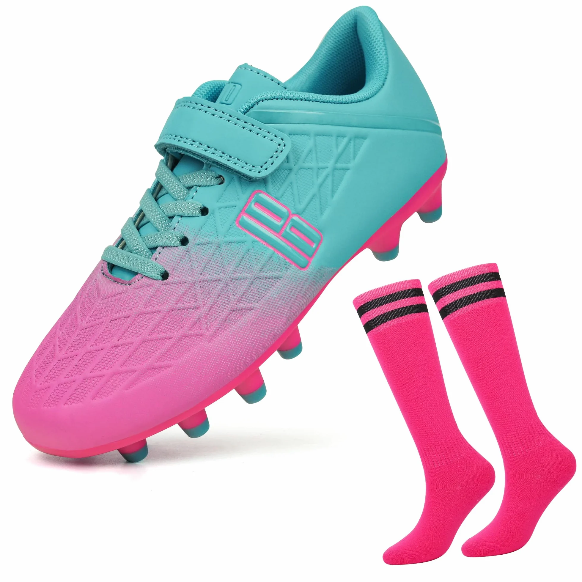 JABASIC Buty piłkarskie dla dzieci Firm Ground Football buty dla chłopców i dziewczynek, buty piłkarskie ze skarpetkami
