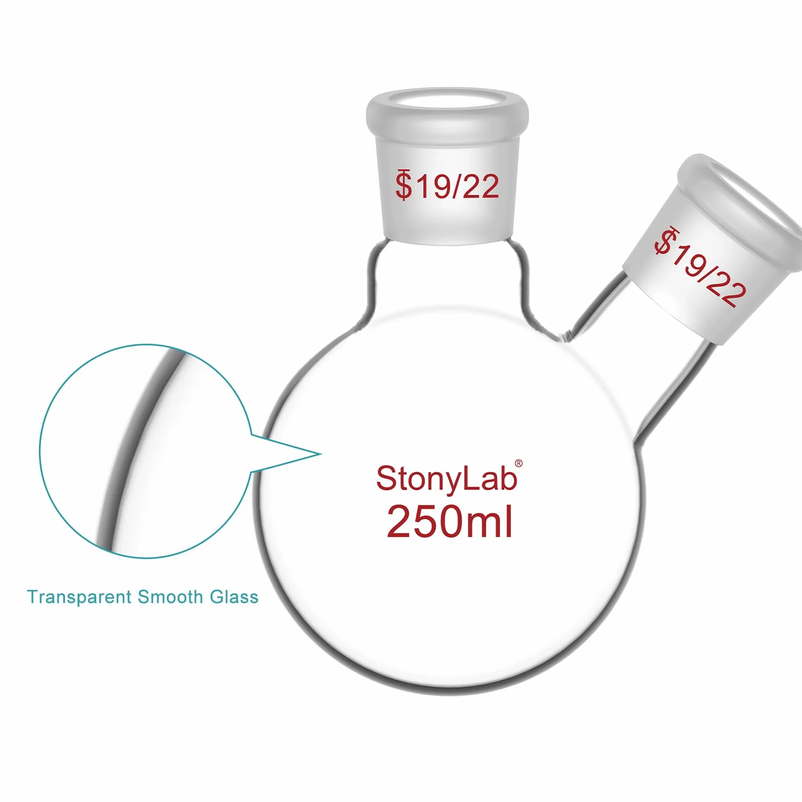 StonyLab szklana kolba okrągłodenna 250 ml 2 szyjka 19/22 stożek zewnętrzny