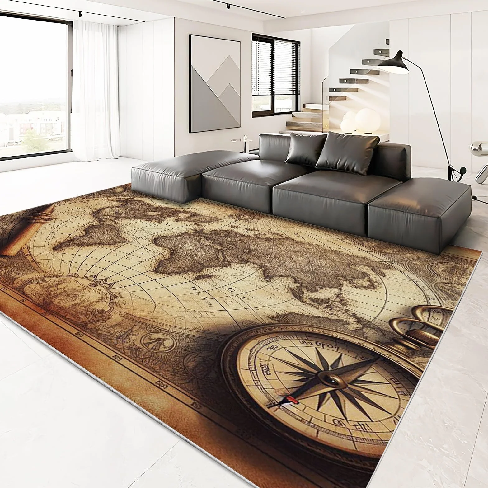 Dywanik, mapa świata, brązowy, 140 x 200 cm, nowoczesny, antypoślizgowy, puszysty dywan, do salonu, sypialni, pokoju dziecięcego
