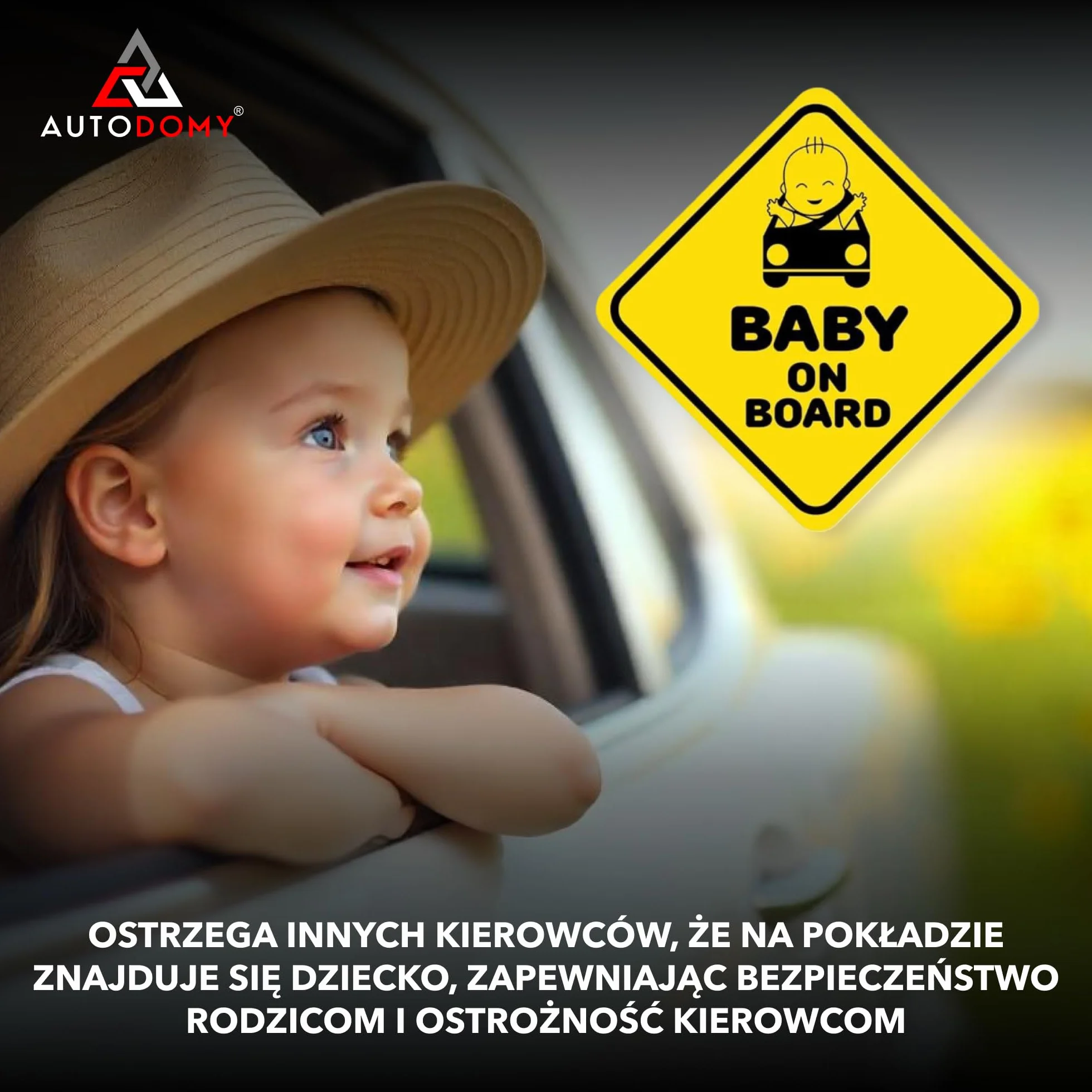 Autodomy Naklejka Dziecko na Pokładzie Zestaw 2 sztuki | Naklejki Baby On Board 10x10 cm | Widoczna z Dużej Odległości | Łatwa Aplikacja (Do Użytku Zewnętrznego)