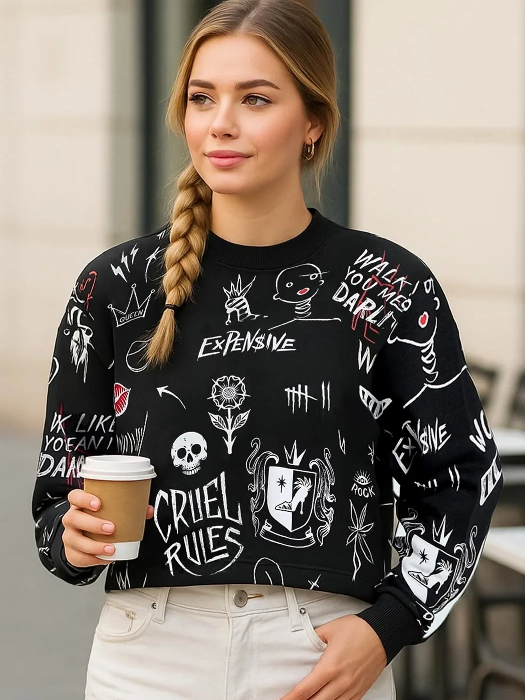 Bewakoof X Disney Cruella damska bluza oversize z mieszanki bawełny