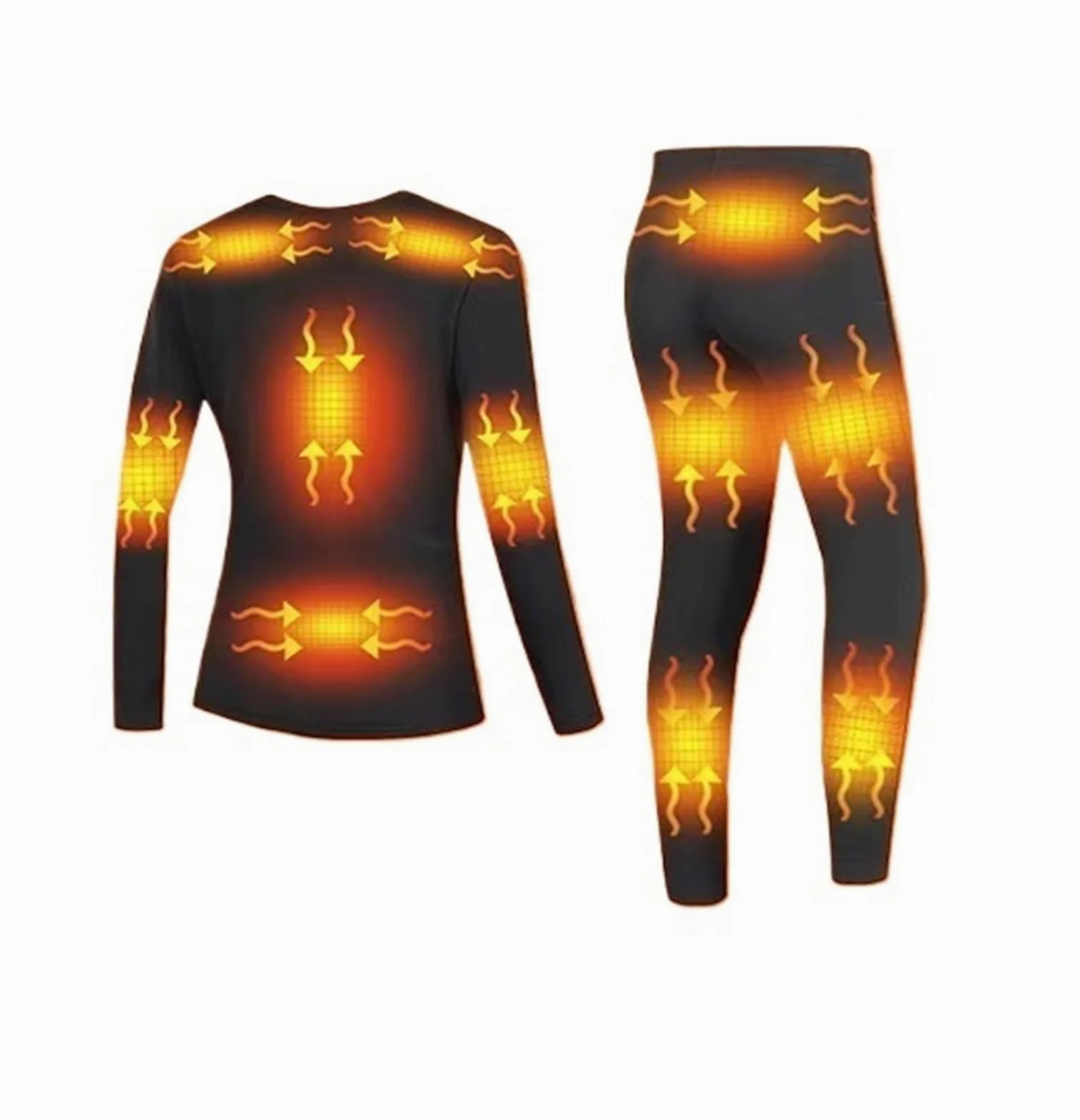 Elektrycznie podgrzewana bielizna, 16-strefowa 3-stopniowa regulacja temperatury USB Podgrzewana zimowa bielizna termoaktywna Koszula i spodnie (damskie)(Black-(Women's),XL)
