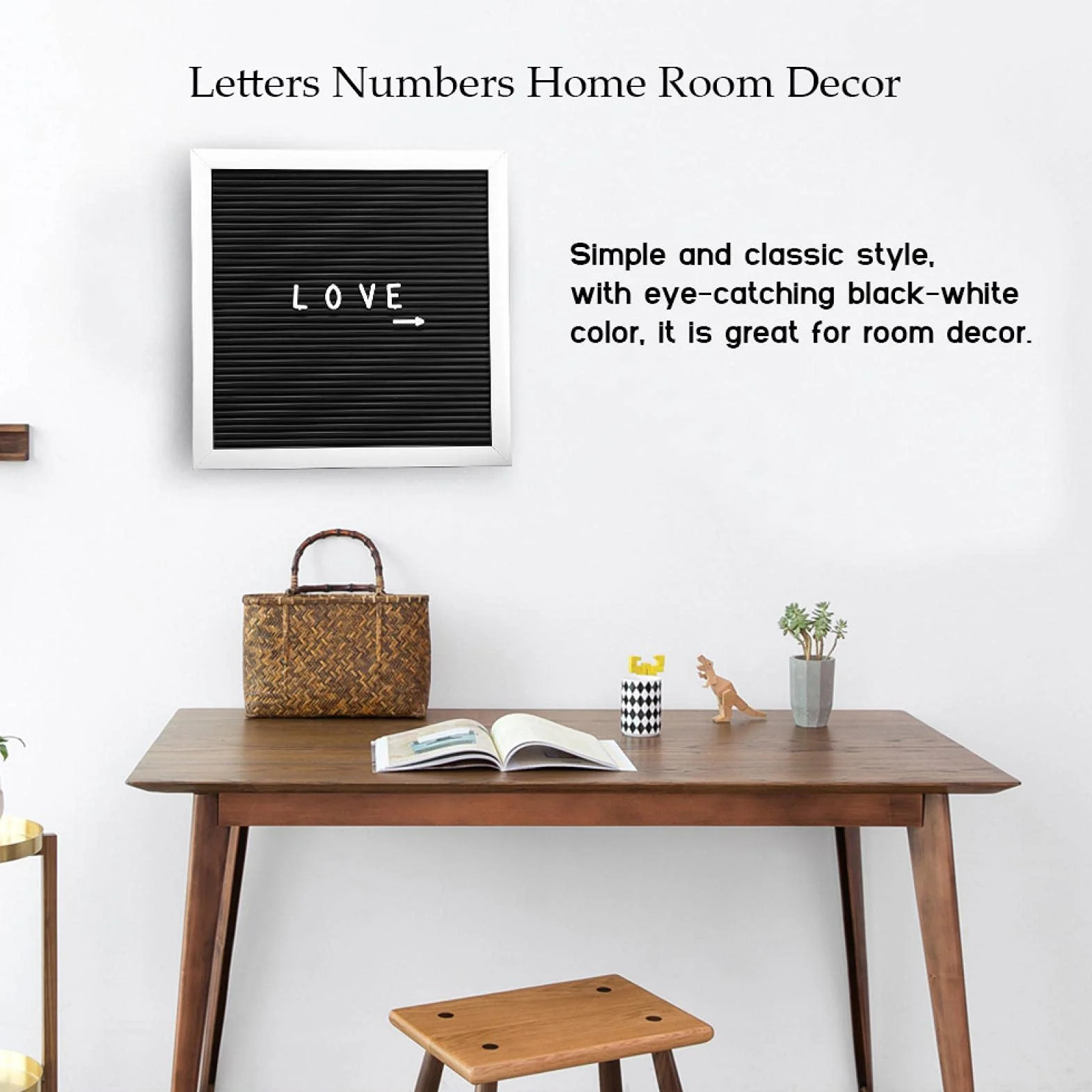 Szary filcowy zestaw tablic na listy, tablica z literami tablica z literami DIY tablica z literami Wystrój pokoju w domu(White frame)