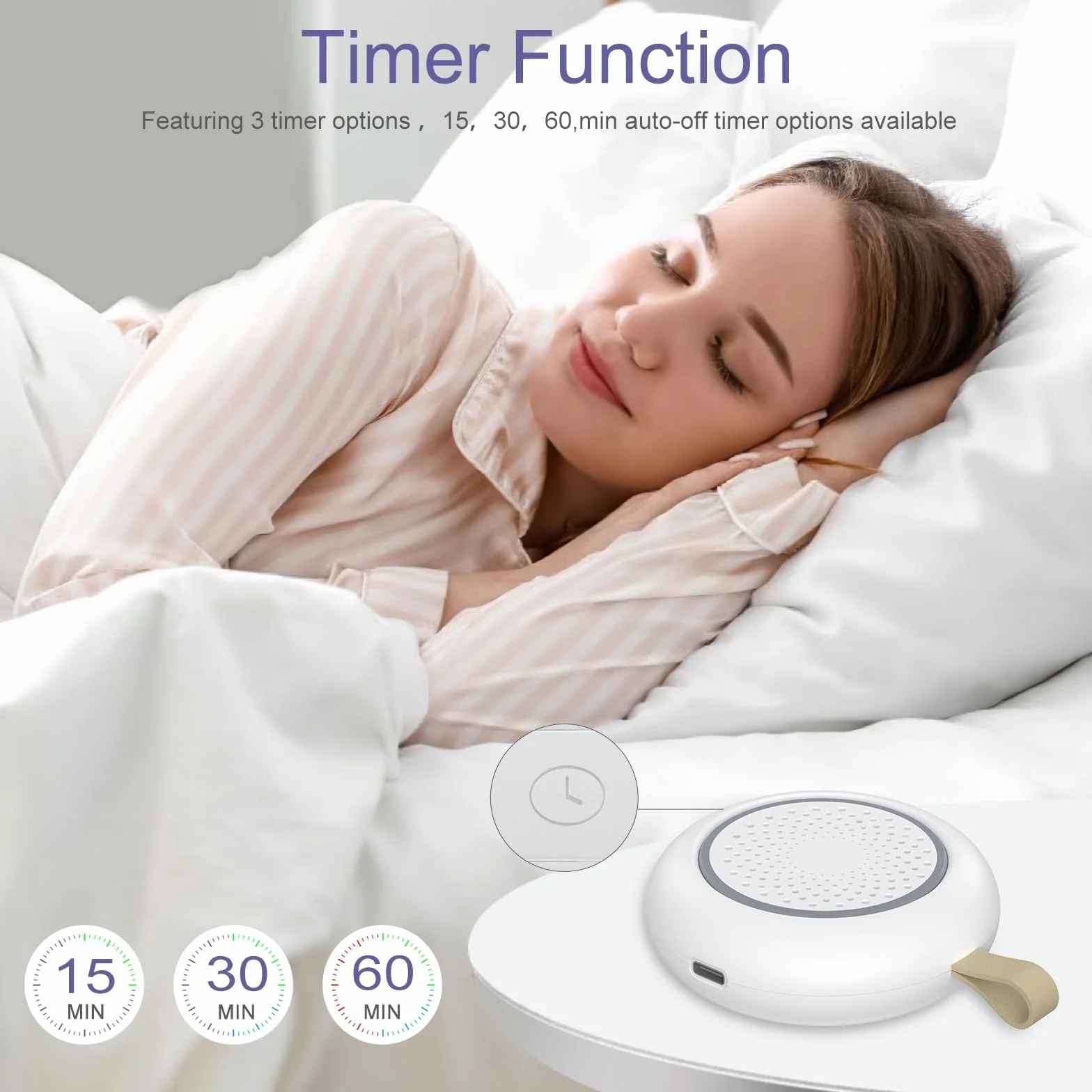 White Noise Machine Baby pomoc w zasypianiu dla niemowląt, 24 uspokajające dźwięki i 3 jasności, ciepła biel, lampka nocna, przenośna, możliwość ponownego ładowania, biały szum z funkcją timera