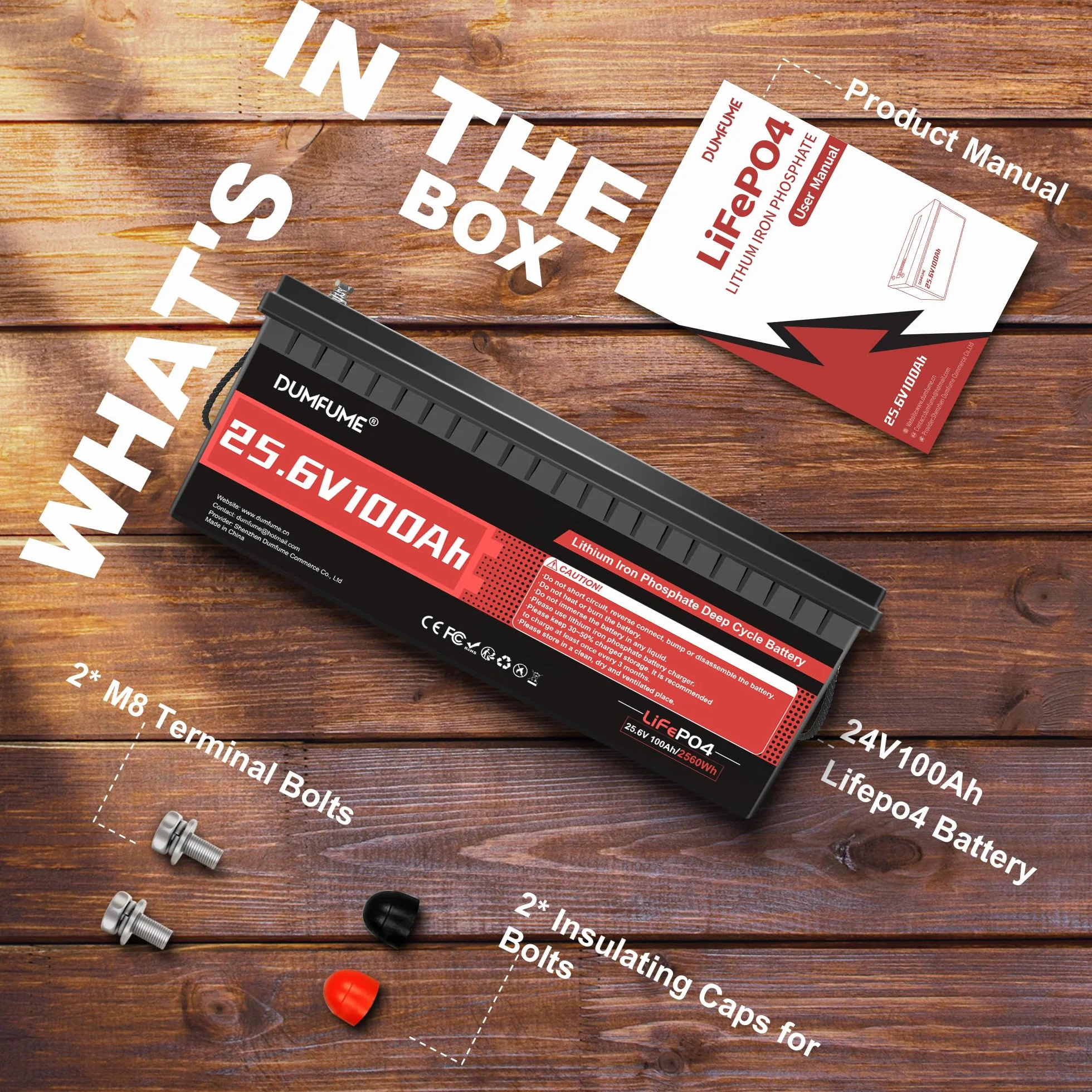 24V 100Ah Bateria Litowa LiFePO4, Wbudowany BMS 100A, Moc 2560W, do 15000 Cykli, Idealna do Kampera, Fotowoltaiki, Systemów Off-Grid