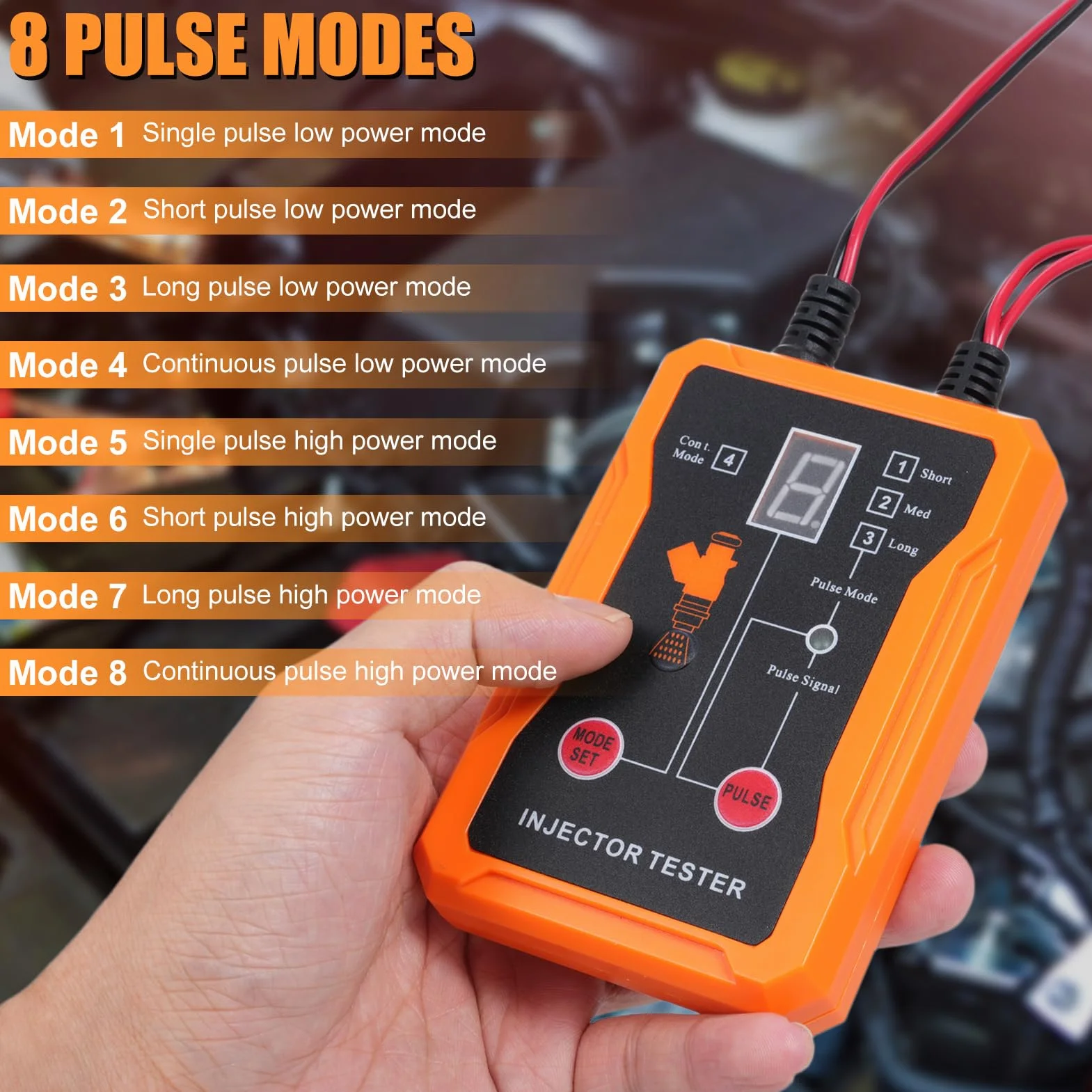 ciciglow Tester i Czyszczenie Wtryskiwaczy Paliwa, 8 Trybów Impulsów 2 Zaciski Wyjściowe, LCD wyświetlają Zwarcie ochronę, z 4 Uniwersalnymi Adapterami, dla 12V EFI GDI Benzynowe (WHITE)