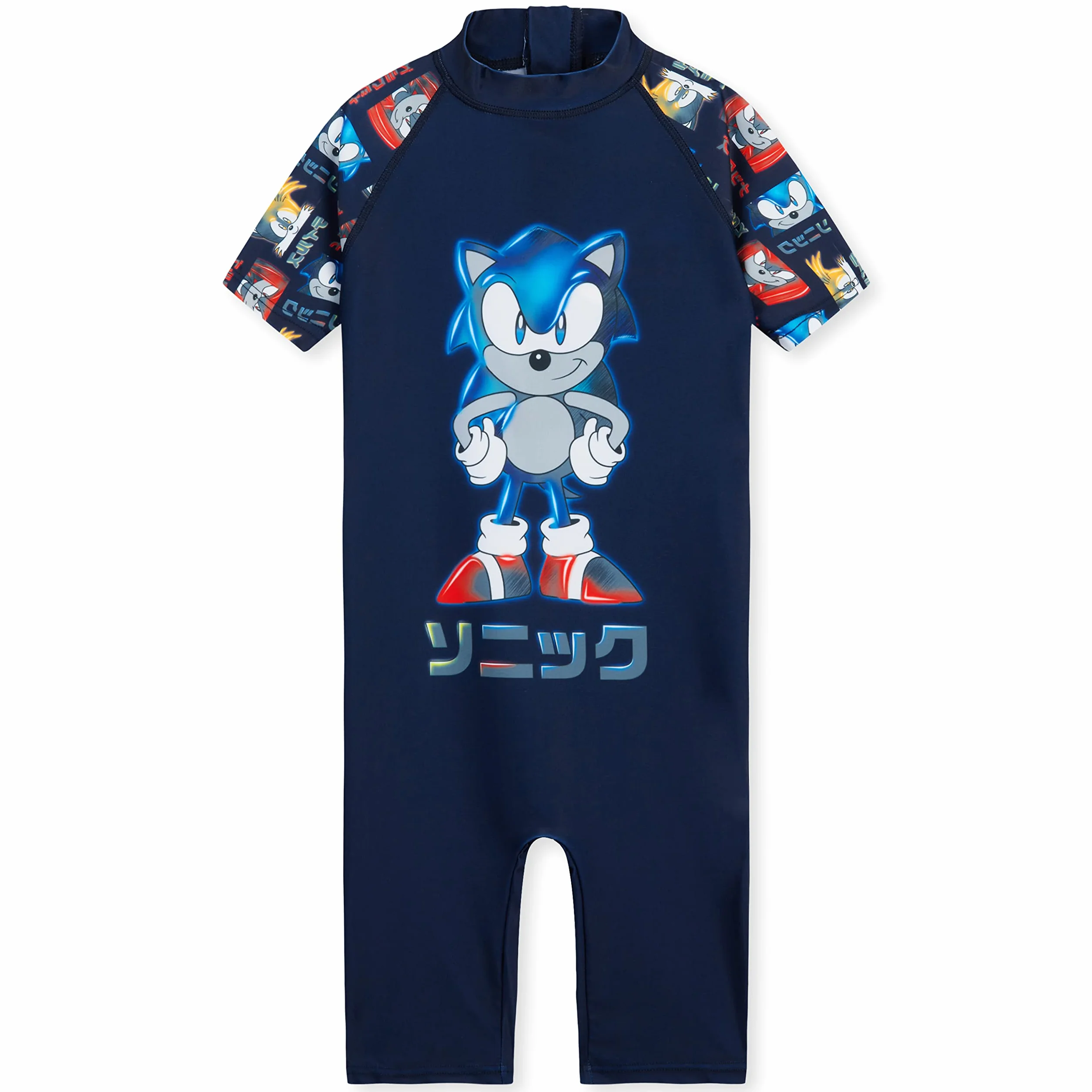 Sonic The Hedgehog Pływanie Chłopców Kostium Lato Wakacje Niezbędniki dla Dzieci Stroje Kąpielowe dla Dzieci 3-10 Lat Krótki Rękaw Pełne Ciało Strój kąpielowy z Zamkiem Błyskawicznym Plaża Basen