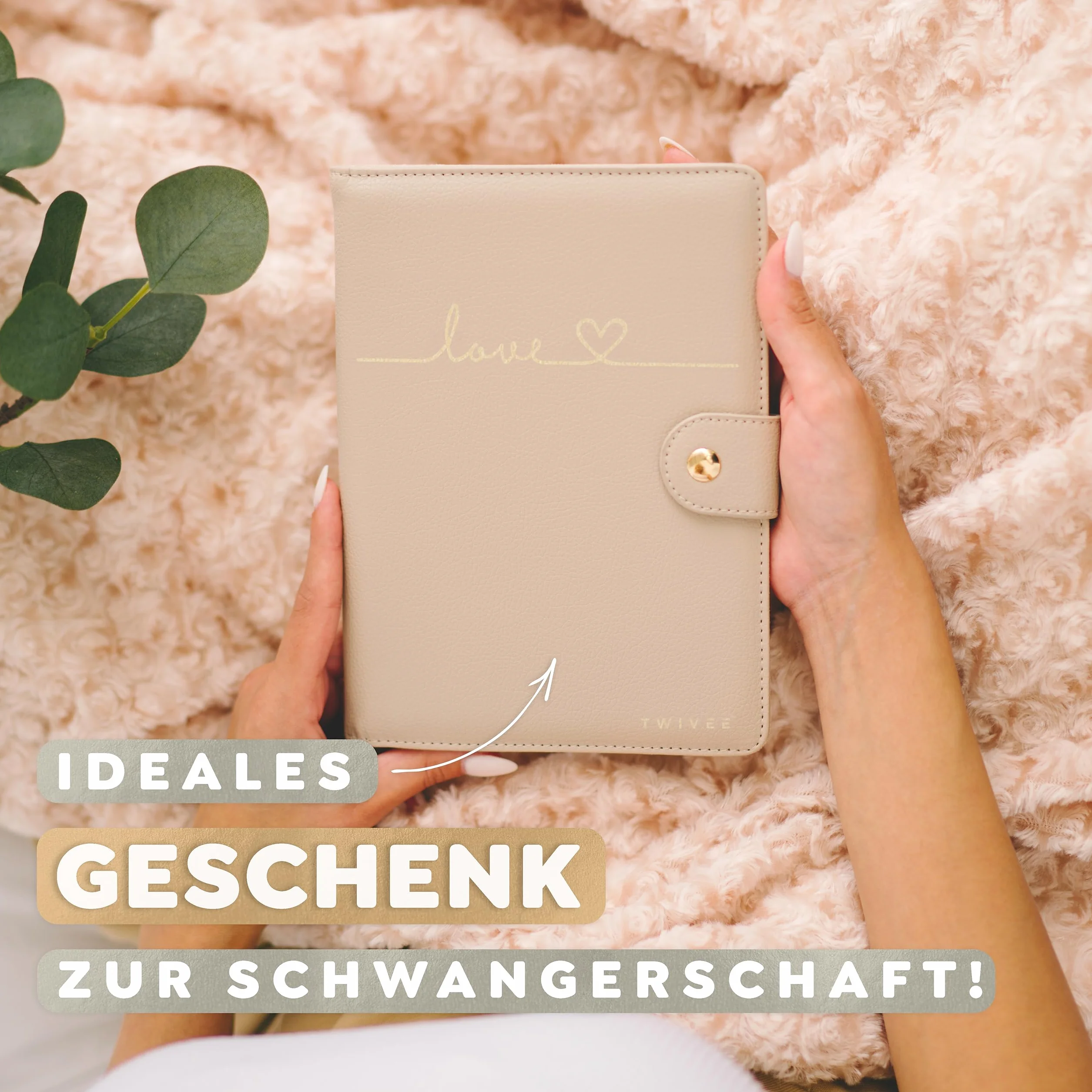 TWIVEE - Etui na kartę ciąży (Love) – organizer z zapięciem magnetycznym – niemiecki paszport ciąży – paszport matki – wraz z notesem i 8 przegródkami
