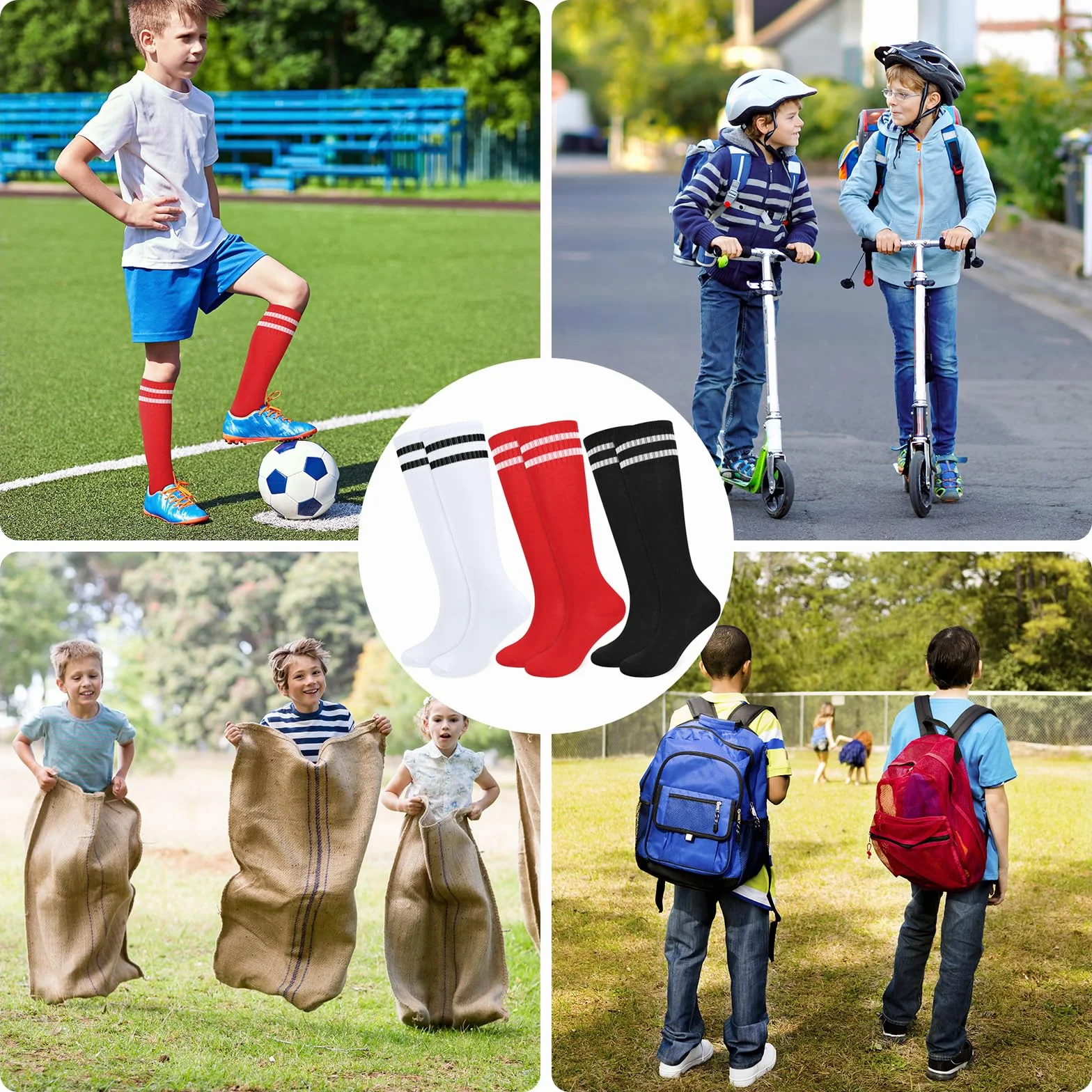 3 pary oddychających skarpet piłkarskich dla dzieci, długie skarpety sportowe do piłki nożnej, dla chłopców, dziewcząt, młodzieży, biegania, treningu, rugby, hokeja (5-12 lat)
