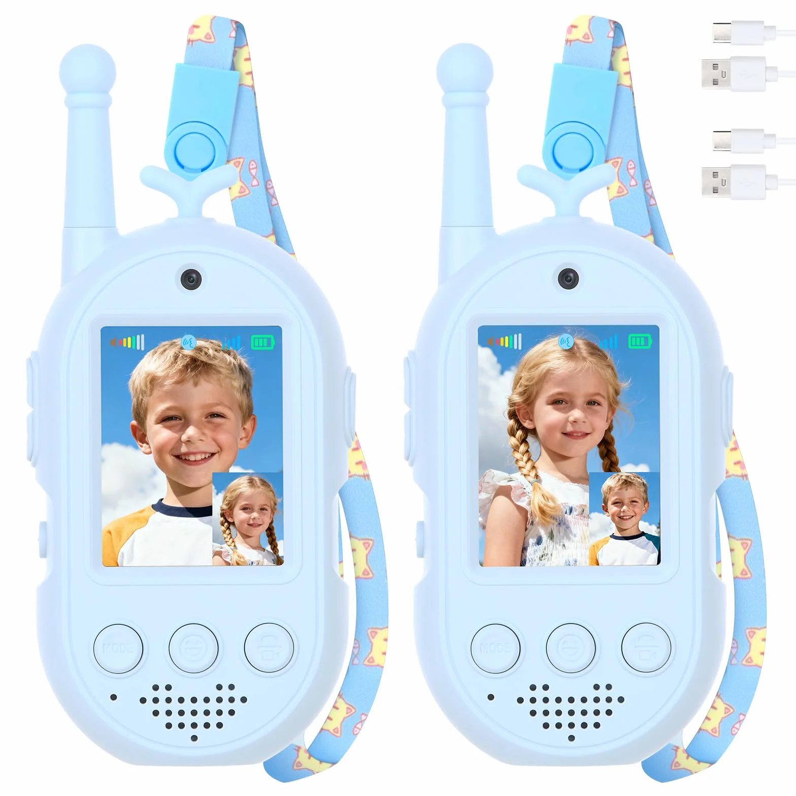 Kinder Walkie-Talkies stawia videofunctie, 2 stuks - Visuele walkie-talkies stawia 2 cale IPS-scherm, oplaadbare videowalkie-talkies voor kinderen van 3-12 jaar, geschikt voor binnen- en buitengebruik