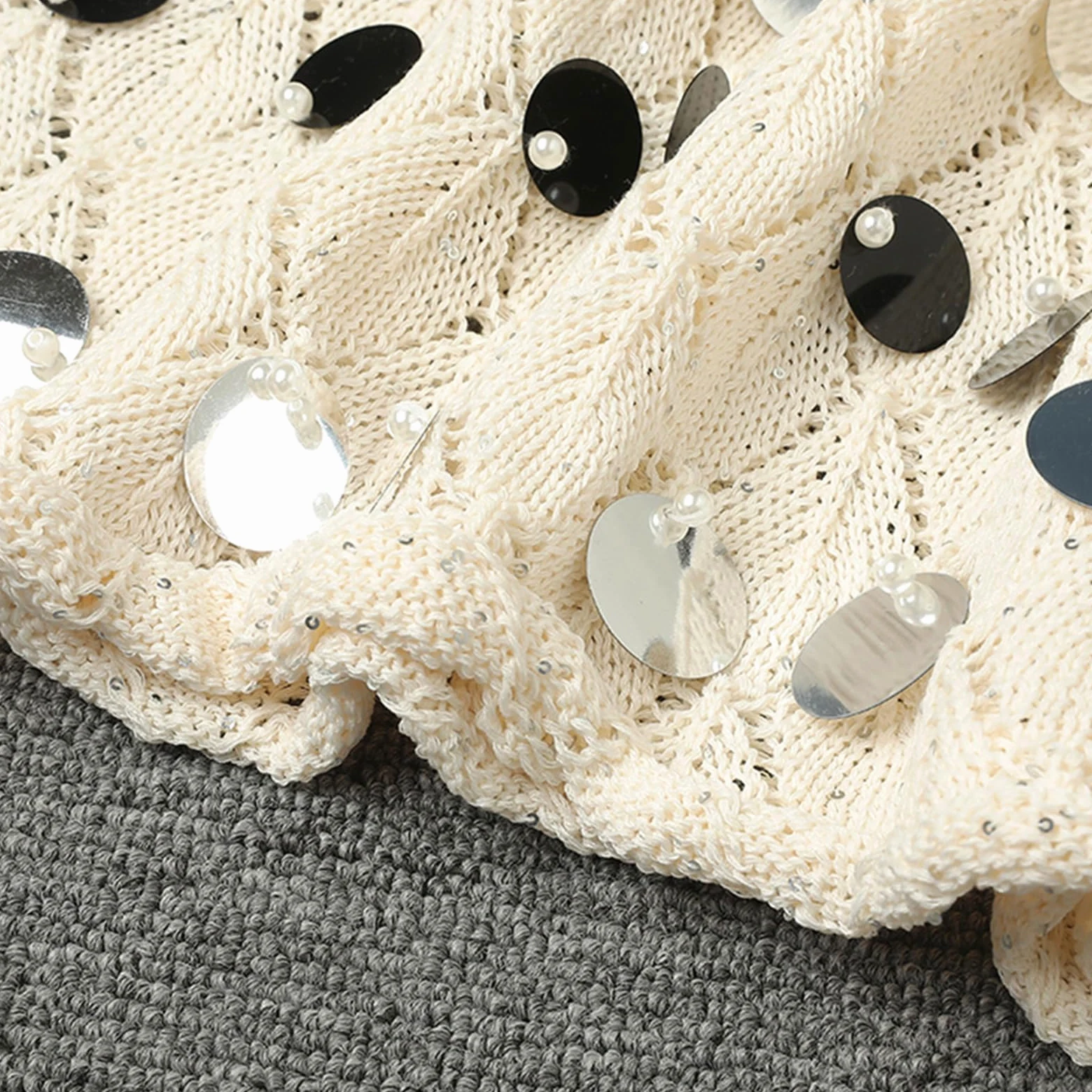 Damski oversizowy sweter brokatowy cekinowy Hollow Out z długim rękawem luźna dzianinowa koszula sweter Top