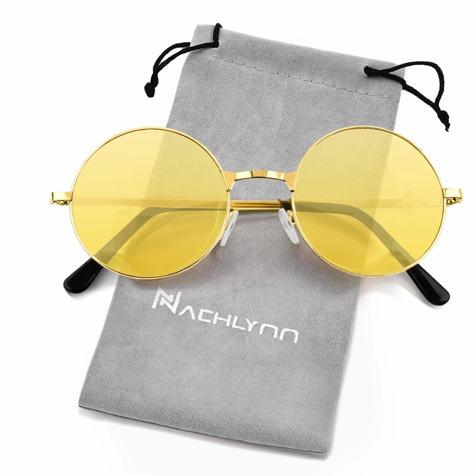 NACHLYNN Okrągłe hipisowskie okulary przeciwsłoneczne metalowe obramowanie koło hipisowskie okulary ochrona UV380 lata 70. okulary przeciwsłoneczne dla mężczyzn kobiet na imprezę