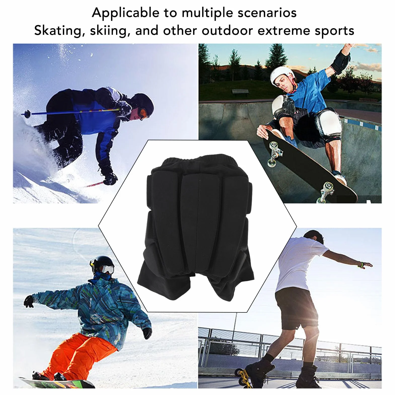 Luocute Wyściełane Spodenki 3D na Biodrach, Amortyzująca Wkładka EVA na Kości Ogonowej do Jazdy na Nartach, łyżwach, Snowboardzie, Ochraniacze na Pośladki, Wyściełane Spodenki z (XS)