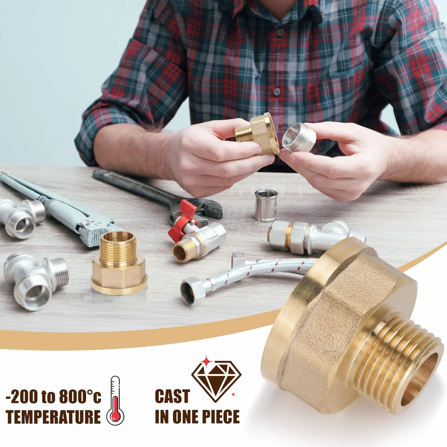 Adapter redukcyjny z mosiądzu AG/IG 1/2" męski do 1" gwint żeński | 1" FeMale to 1/2" męski gwint | Durable Pipe Connection Converter with Rubber Seal for Water/Gas/Liquid Systems