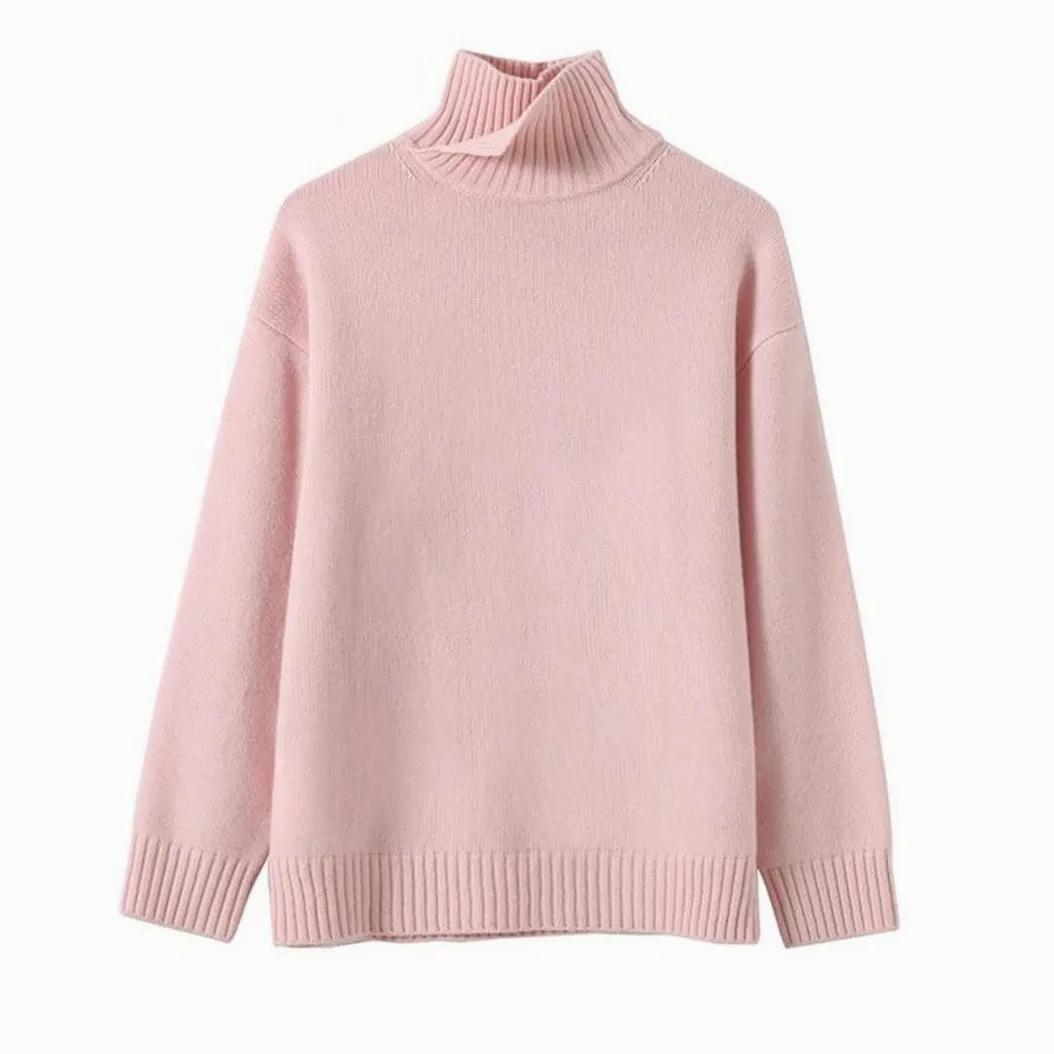 Damski sweter z golfem w jednolitym kolorze, oversize, sweter na co dzień