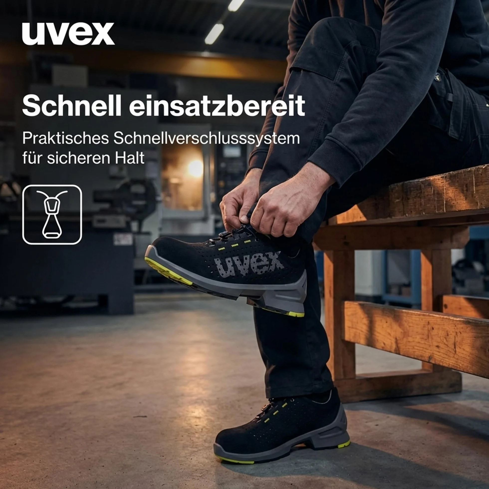 uvex 1 perforowane półbuty, buty ochronne S1 SRC, buty robocze dla kobiet i mężczyzn, czarne/limonkowe