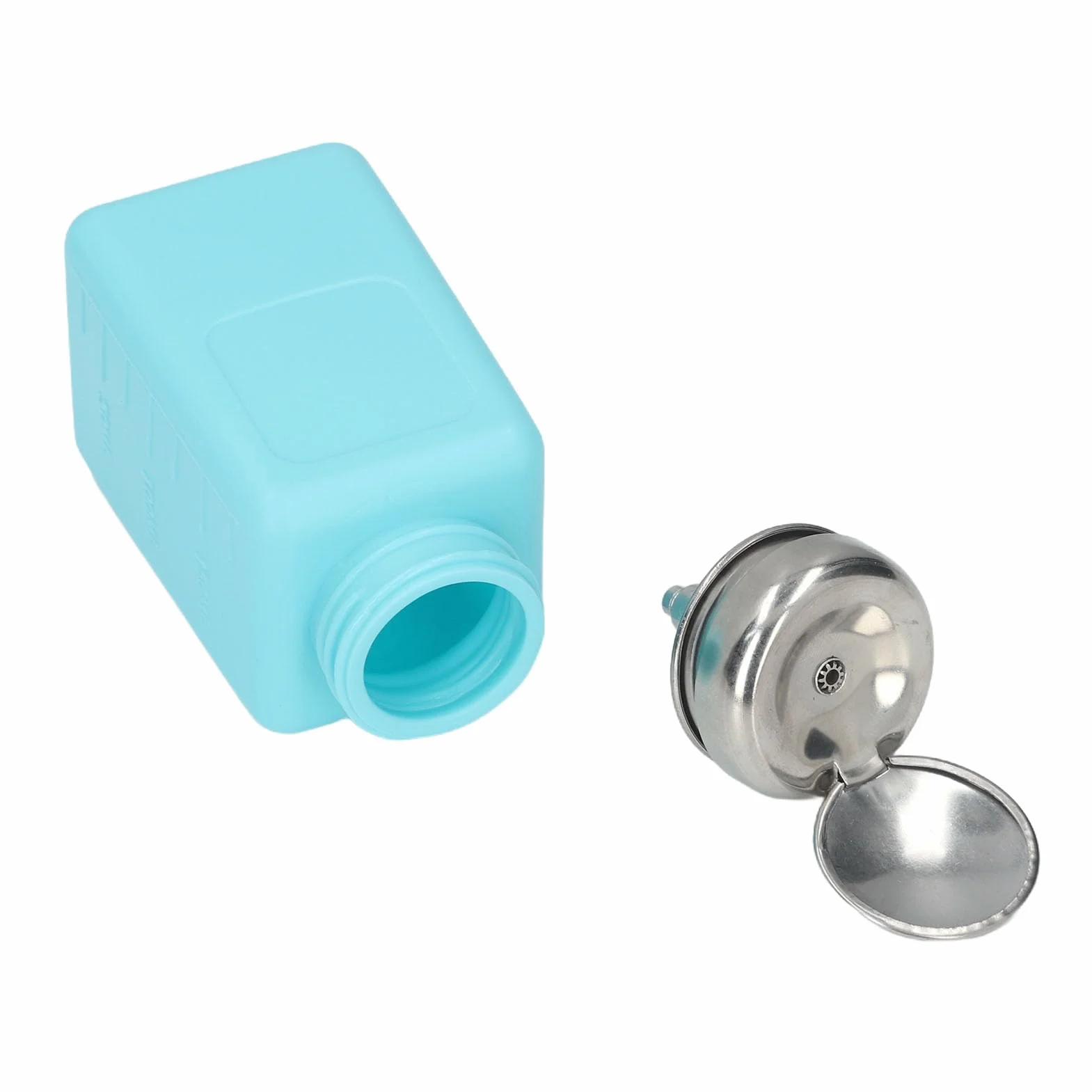 200ML Press Type Dozownik Rozpuszczalnika Push-Type Antystatyczna Butelka Alkoholu ESD Bezpieczna Antystatyczna Kwadratowa Butelka z Pokrywką ze Stali Nierdzewnej(niebieski)